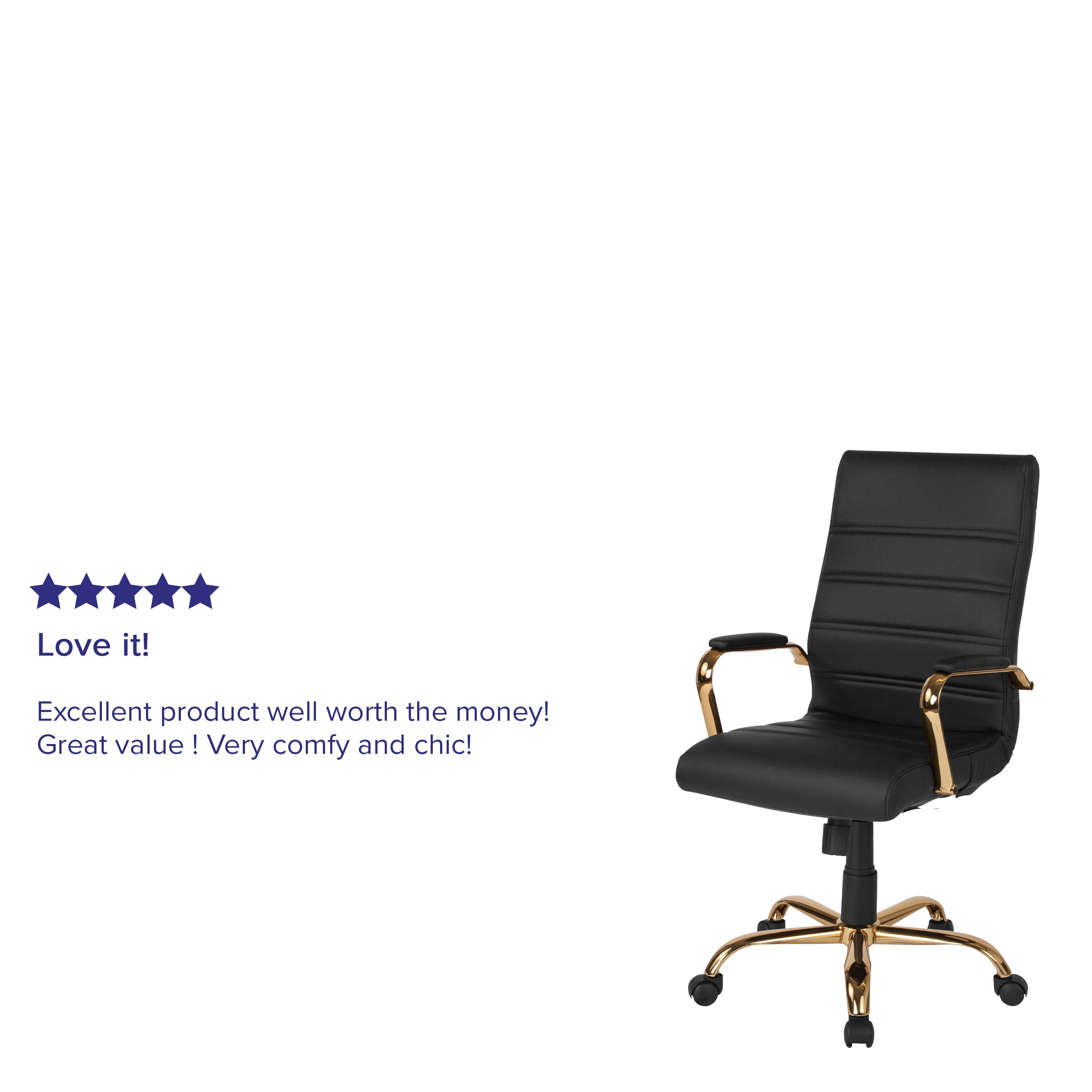 Whitney High Back Black LeatherSoft Executive Swivel Office Chair with Gold Frame and Arms