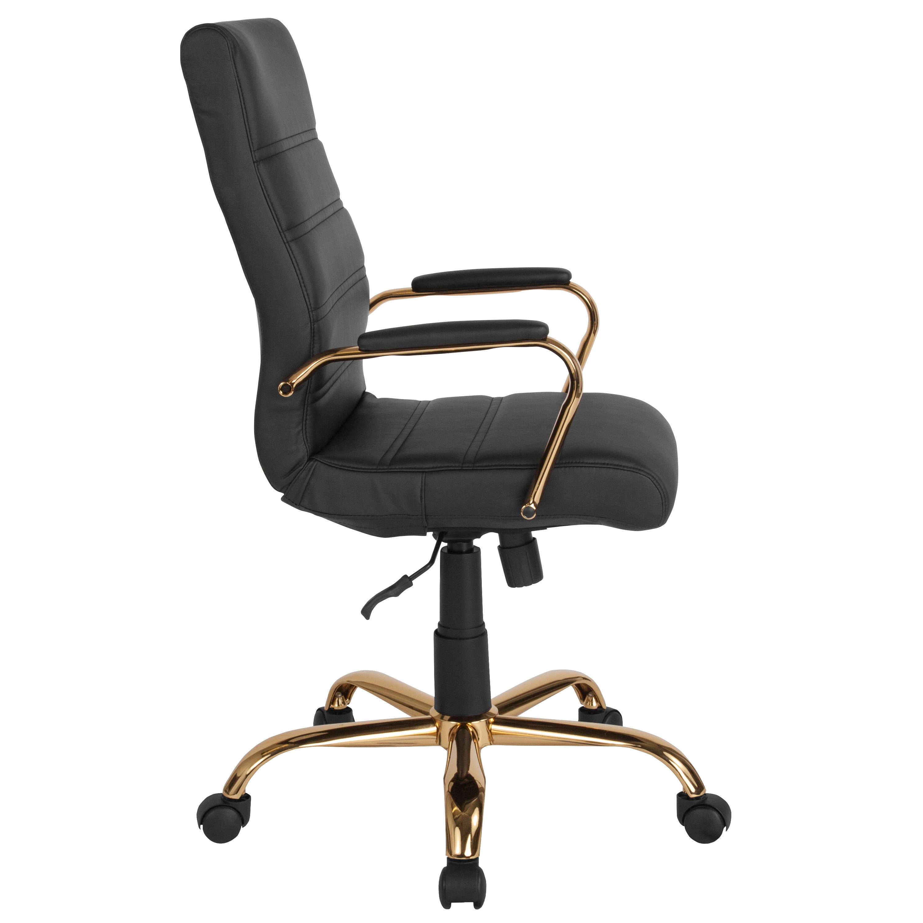 Whitney High Back Black LeatherSoft Executive Swivel Office Chair with Gold Frame and Arms