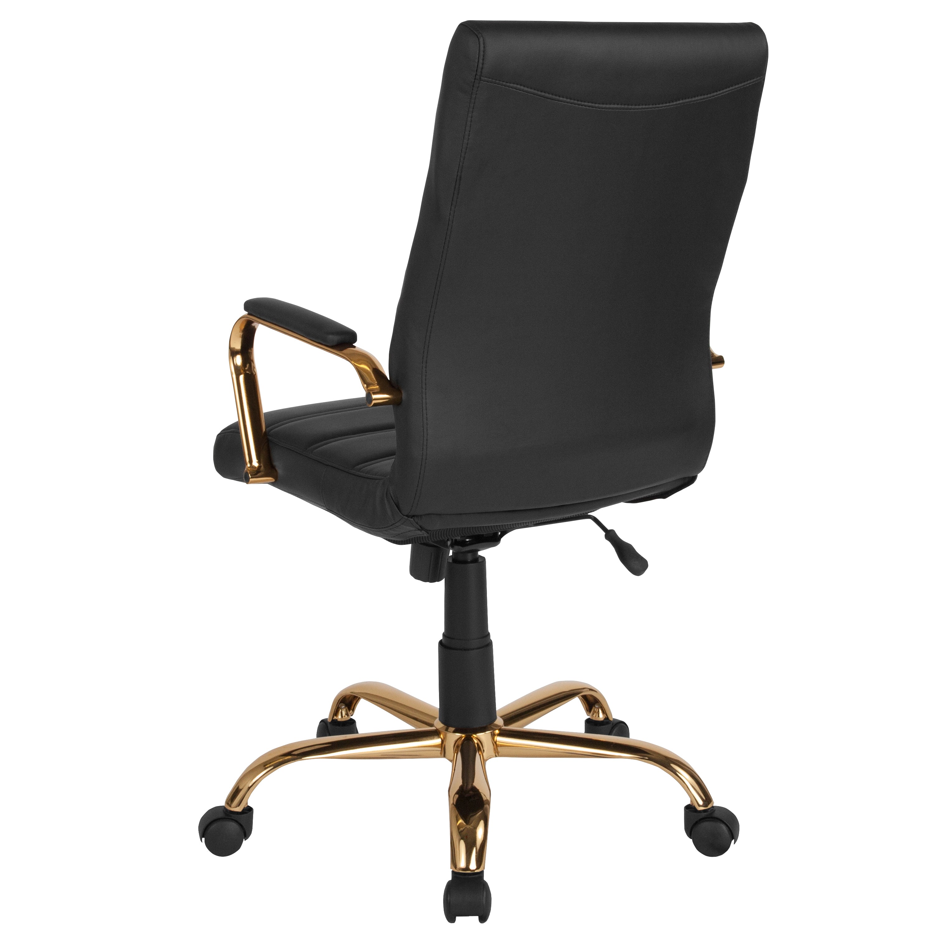 Whitney High Back Black LeatherSoft Executive Swivel Office Chair with Gold Frame and Arms