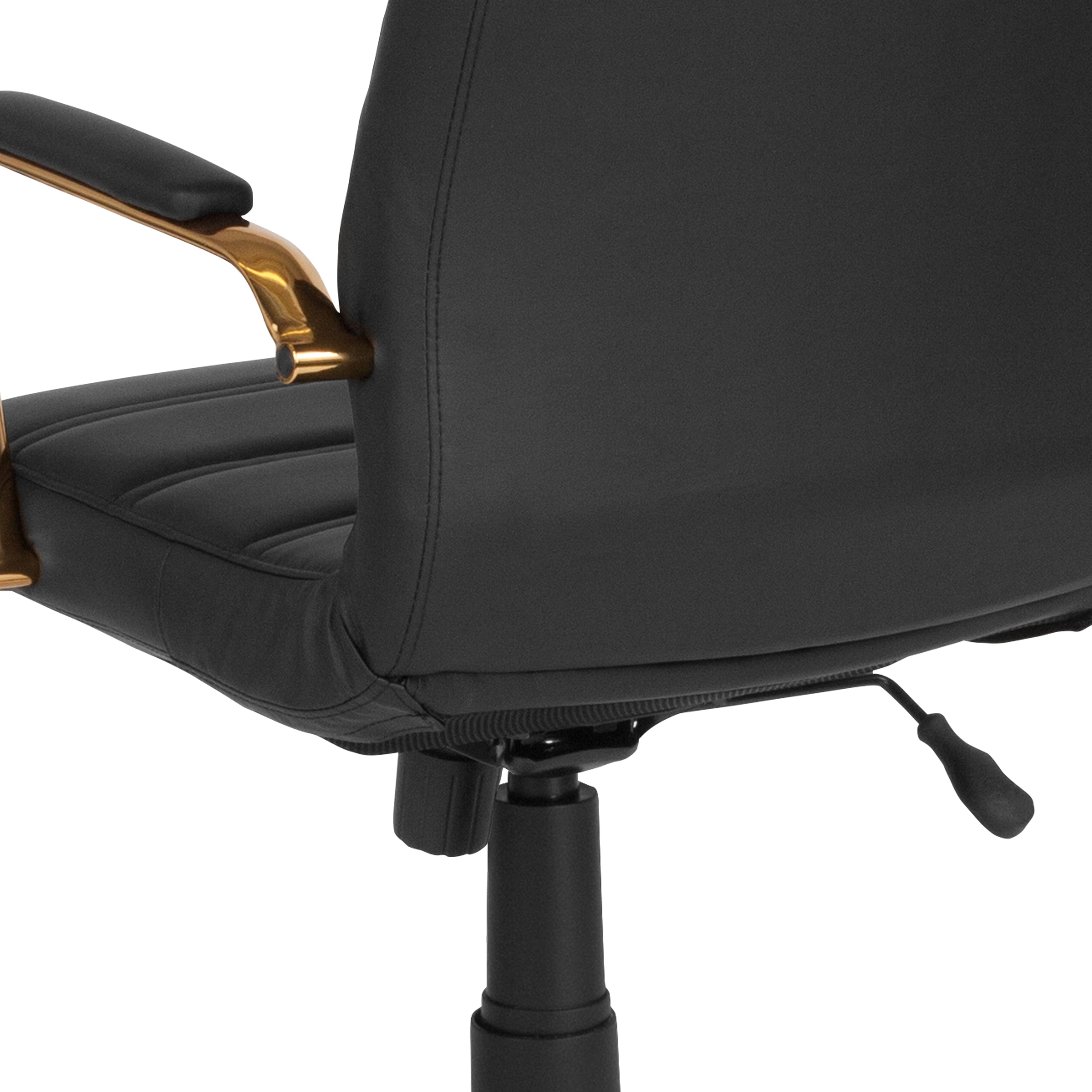 Whitney High Back Black LeatherSoft Executive Swivel Office Chair with Gold Frame and Arms
