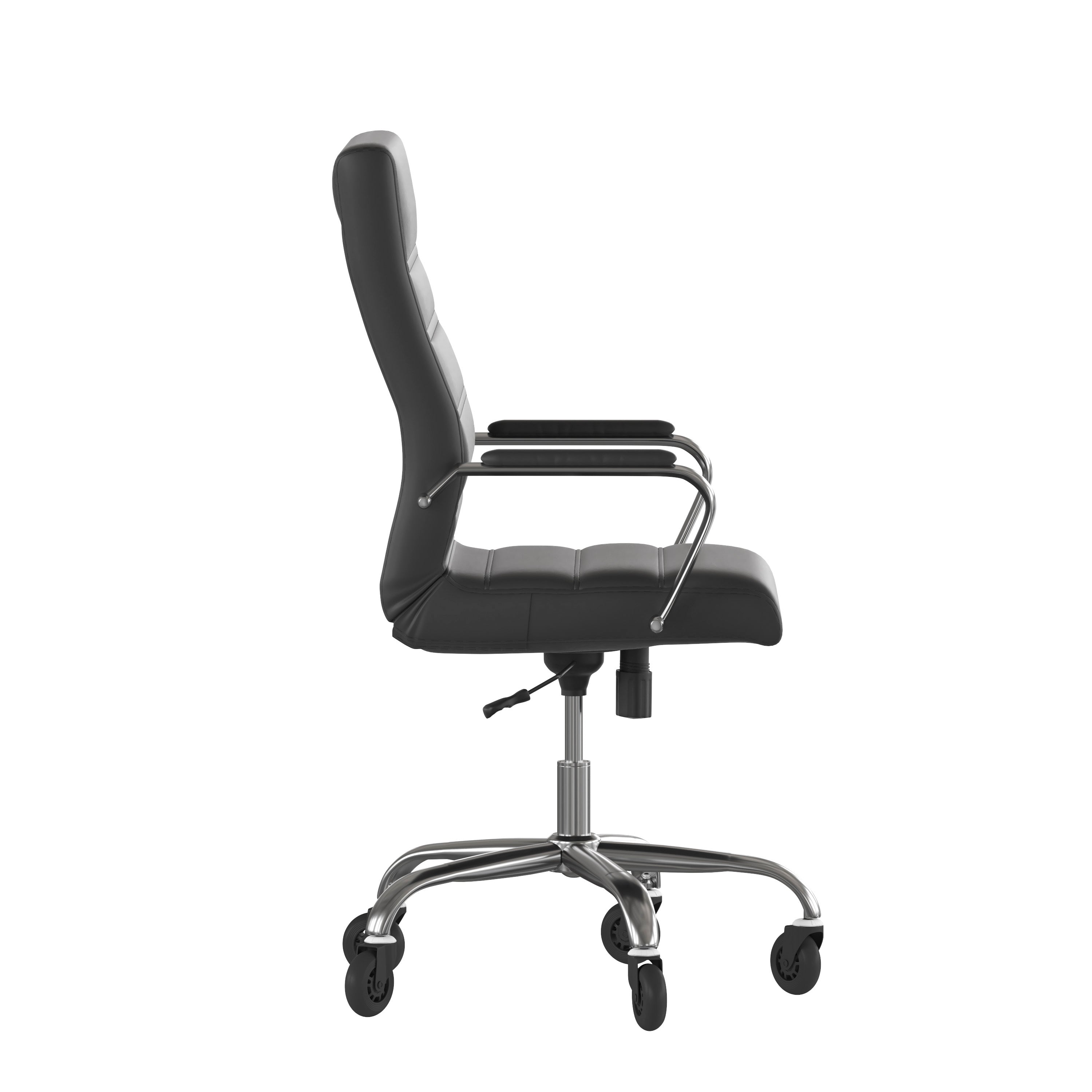 Whitney High Back Black LeatherSoft Executive Swivel Office Chair with Chrome Frame, Arms, and Transparent Roller Wheels