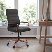 Whitney High Back Black LeatherSoft Executive Swivel Office Chair with Rose Gold Frame and Arms