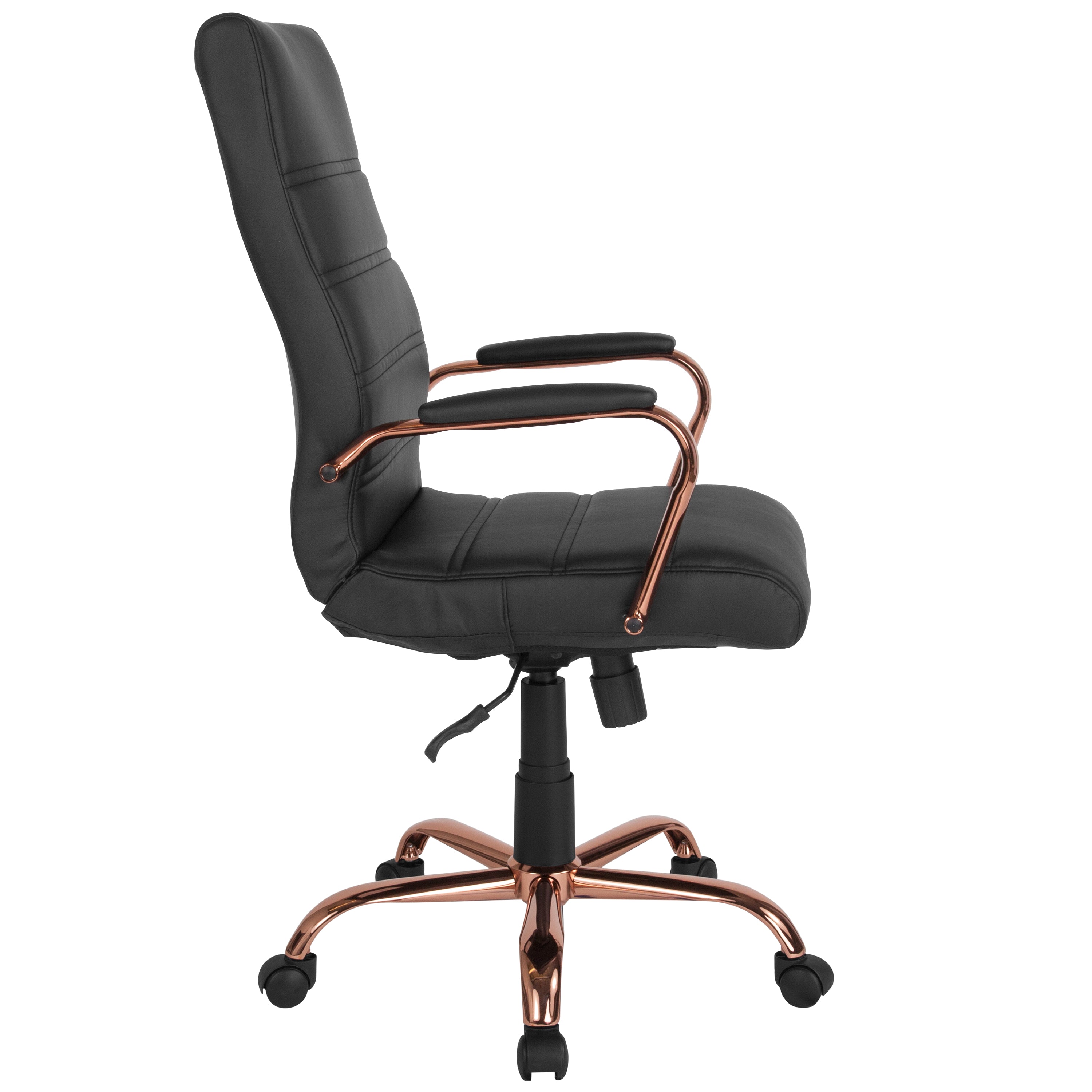 Whitney High Back Black LeatherSoft Executive Swivel Office Chair with Rose Gold Frame and Arms
