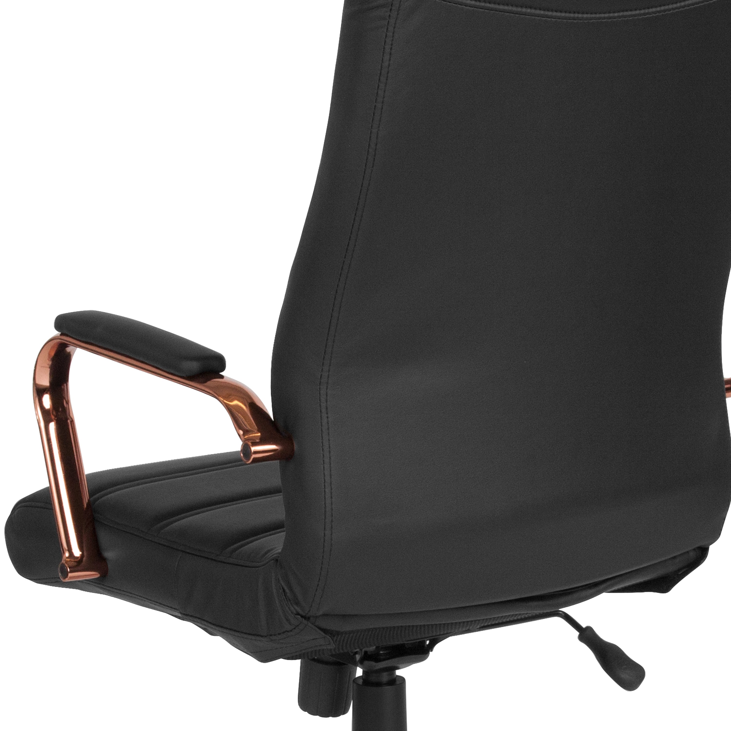 Whitney High Back Black LeatherSoft Executive Swivel Office Chair with Rose Gold Frame and Arms