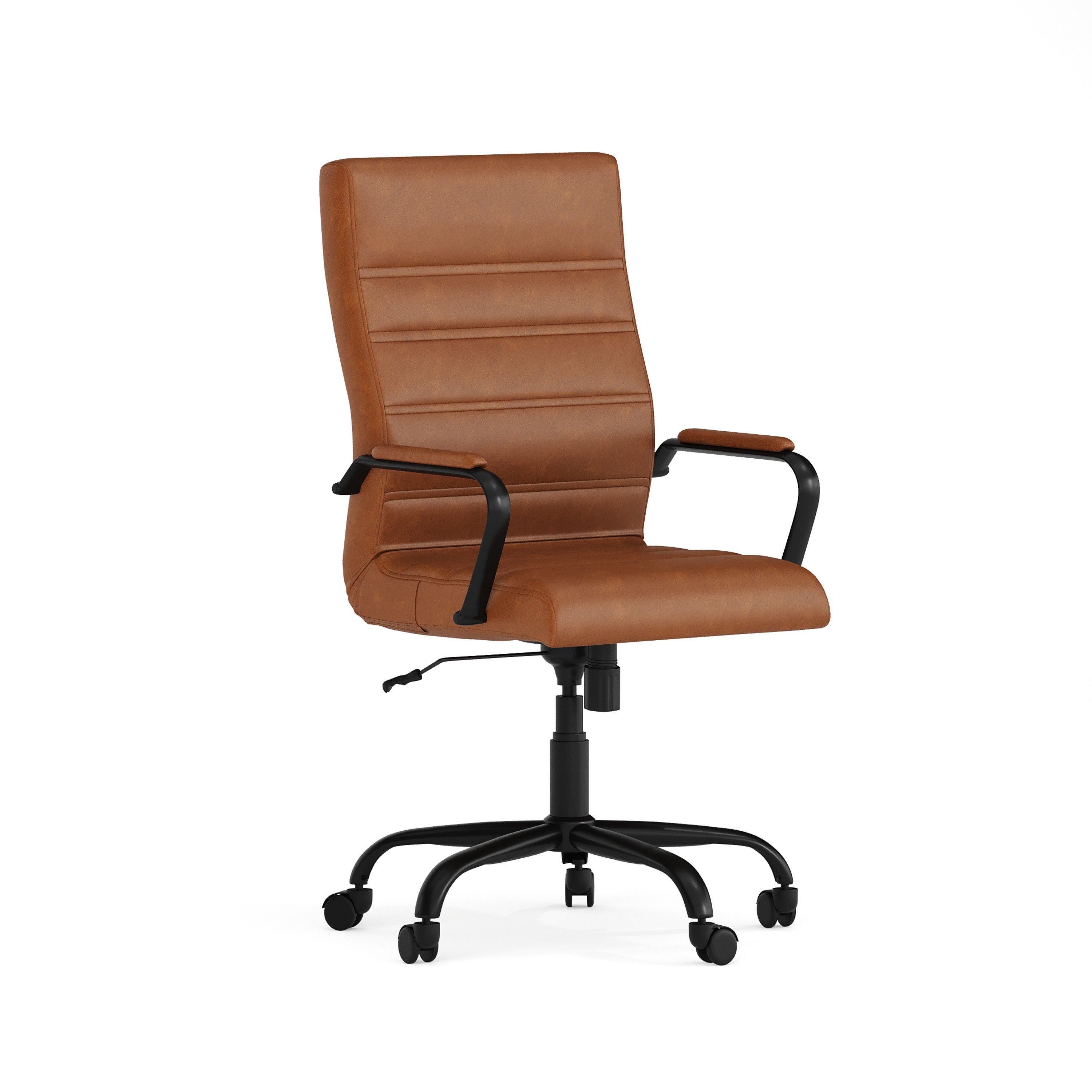 Whitney High Back Brown LeatherSoft Executive Swivel Office Chair with Black Frame and Arms