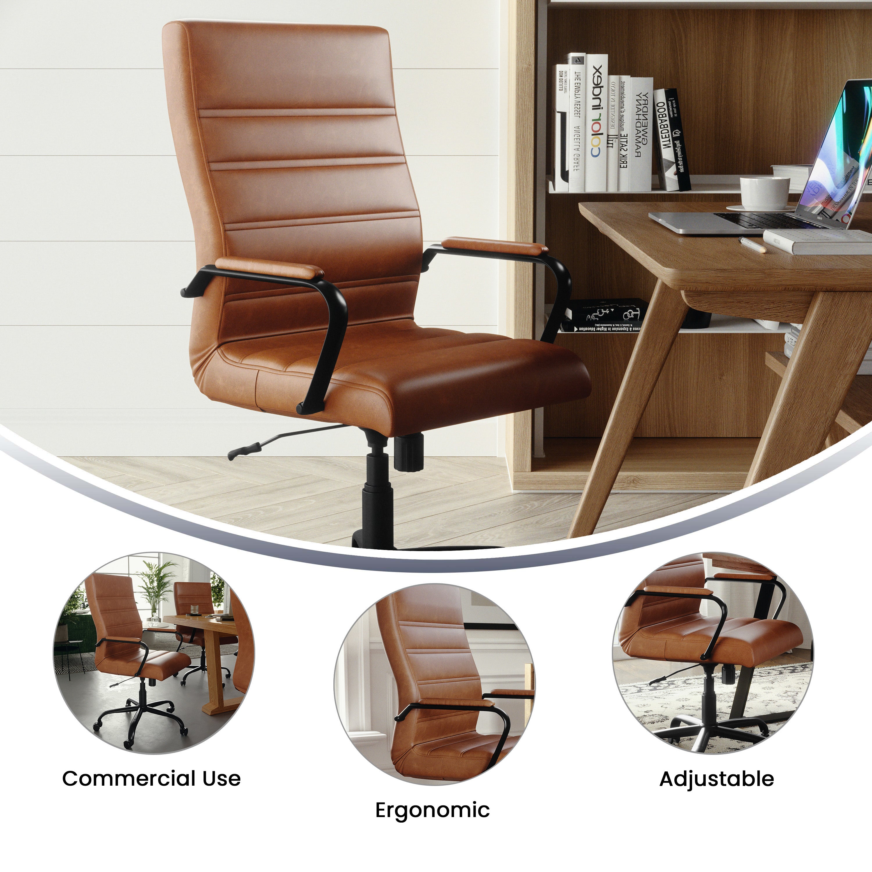 Whitney High Back Brown LeatherSoft Executive Swivel Office Chair with Black Frame and Arms