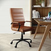 Whitney High Back Brown LeatherSoft Executive Swivel Office Chair with Black Frame and Arms