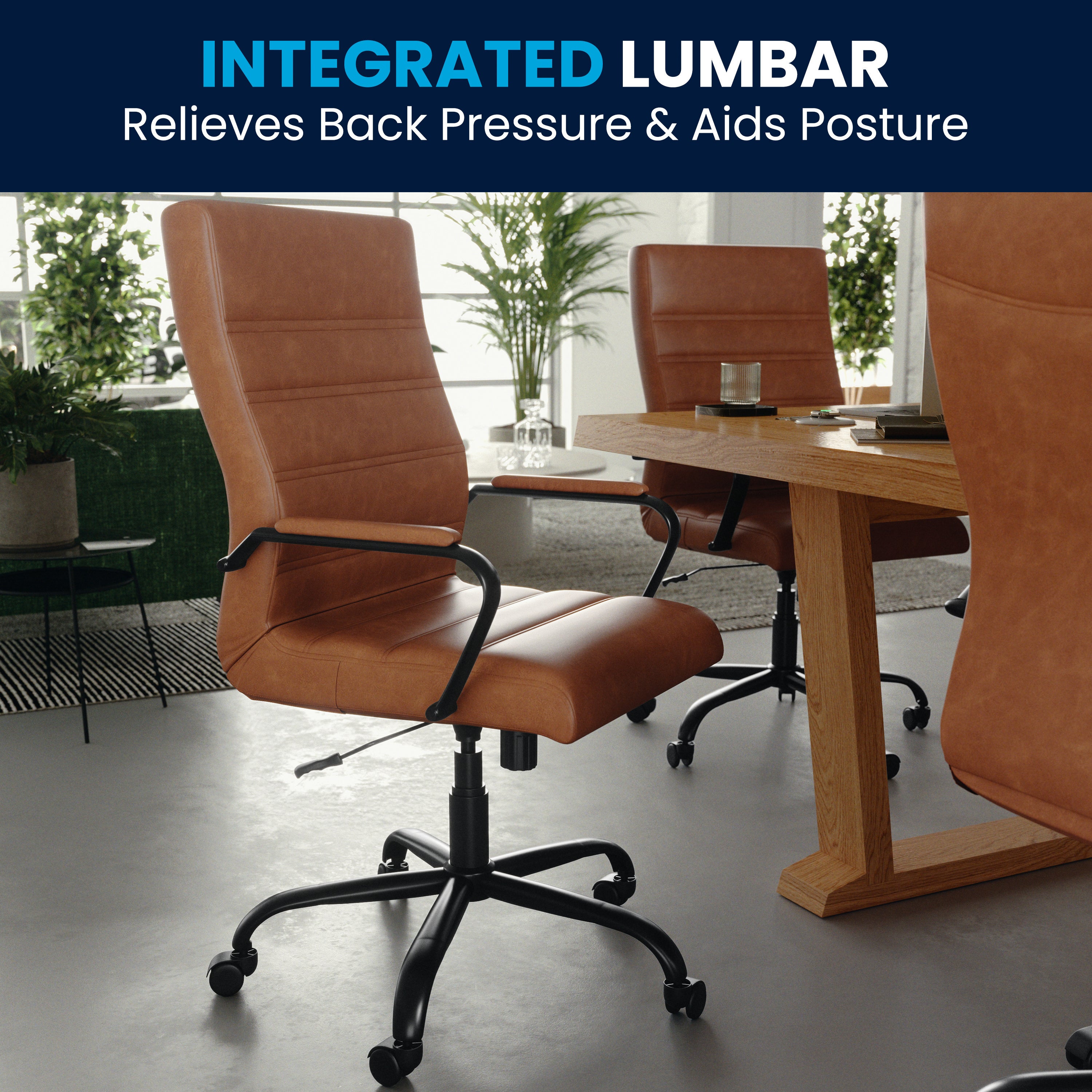 Whitney High Back Brown LeatherSoft Executive Swivel Office Chair with Black Frame and Arms