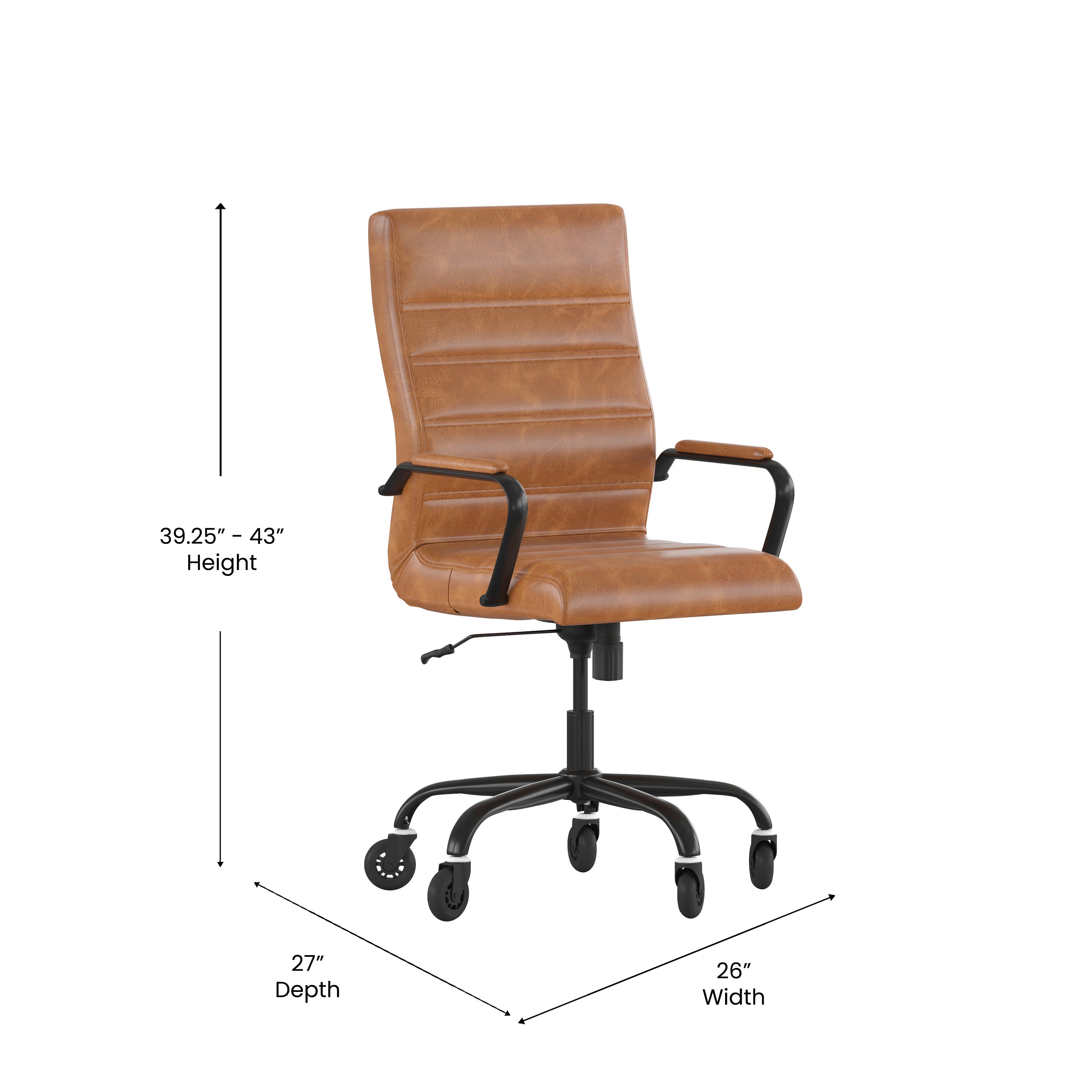 Whitney High Back Brown LeatherSoft Executive Swivel Office Chair with Black Frame, Arms, and Transparent Roller Wheels