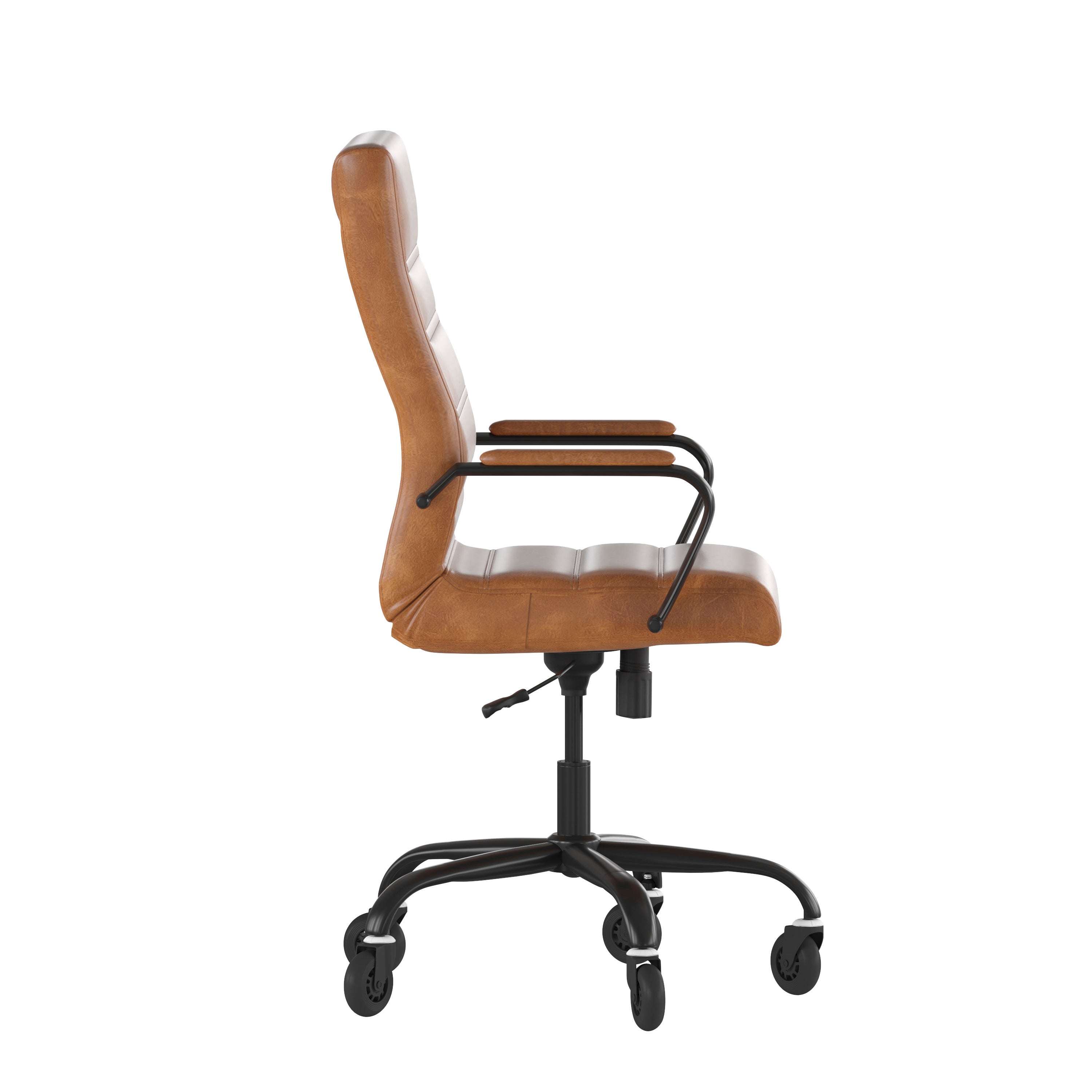 Whitney High Back Brown LeatherSoft Executive Swivel Office Chair with Black Frame, Arms, and Transparent Roller Wheels