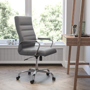 Whitney High Back Gray LeatherSoft Executive Swivel Office Chair with Chrome Frame and Arms
