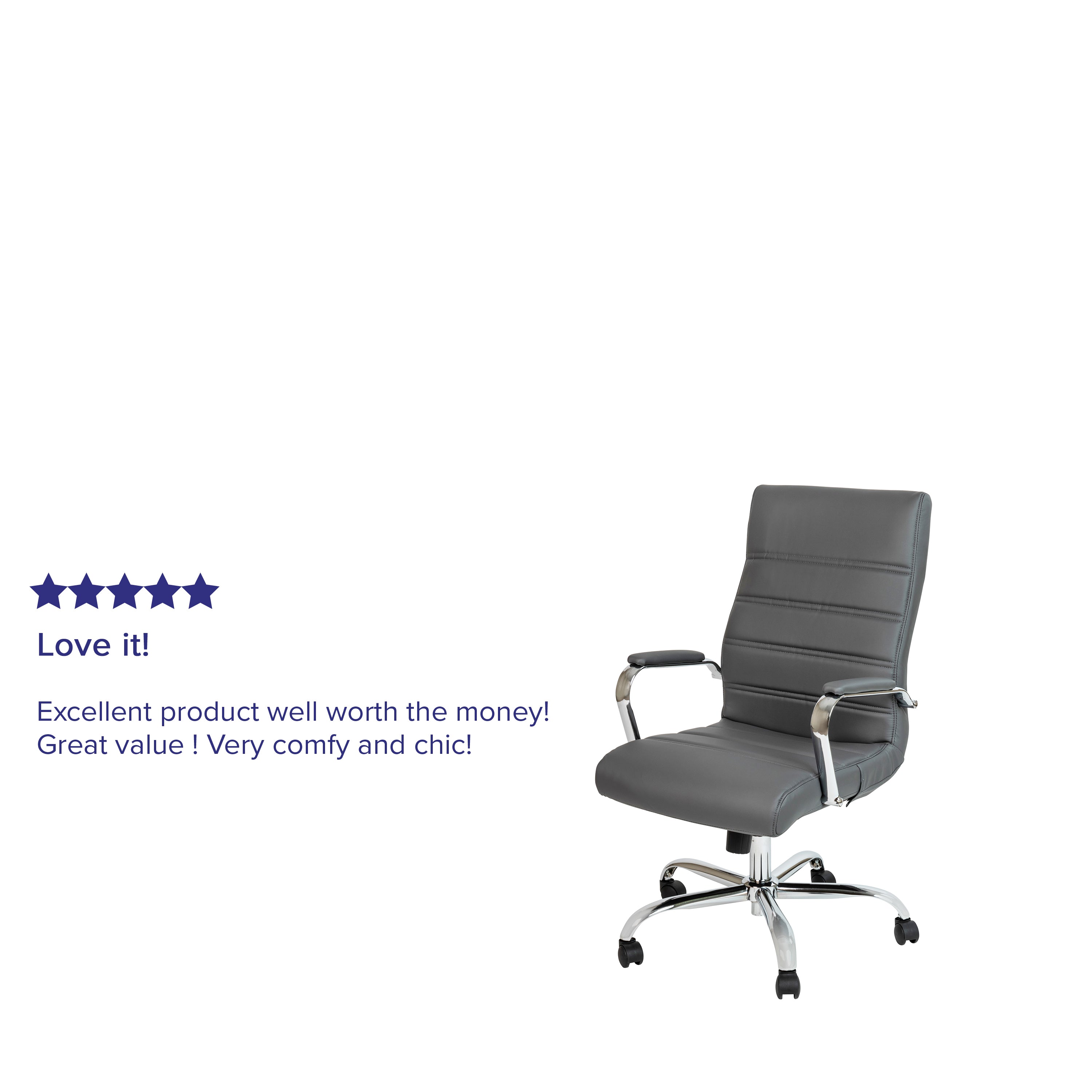 Whitney High Back Gray LeatherSoft Executive Swivel Office Chair with Chrome Frame and Arms