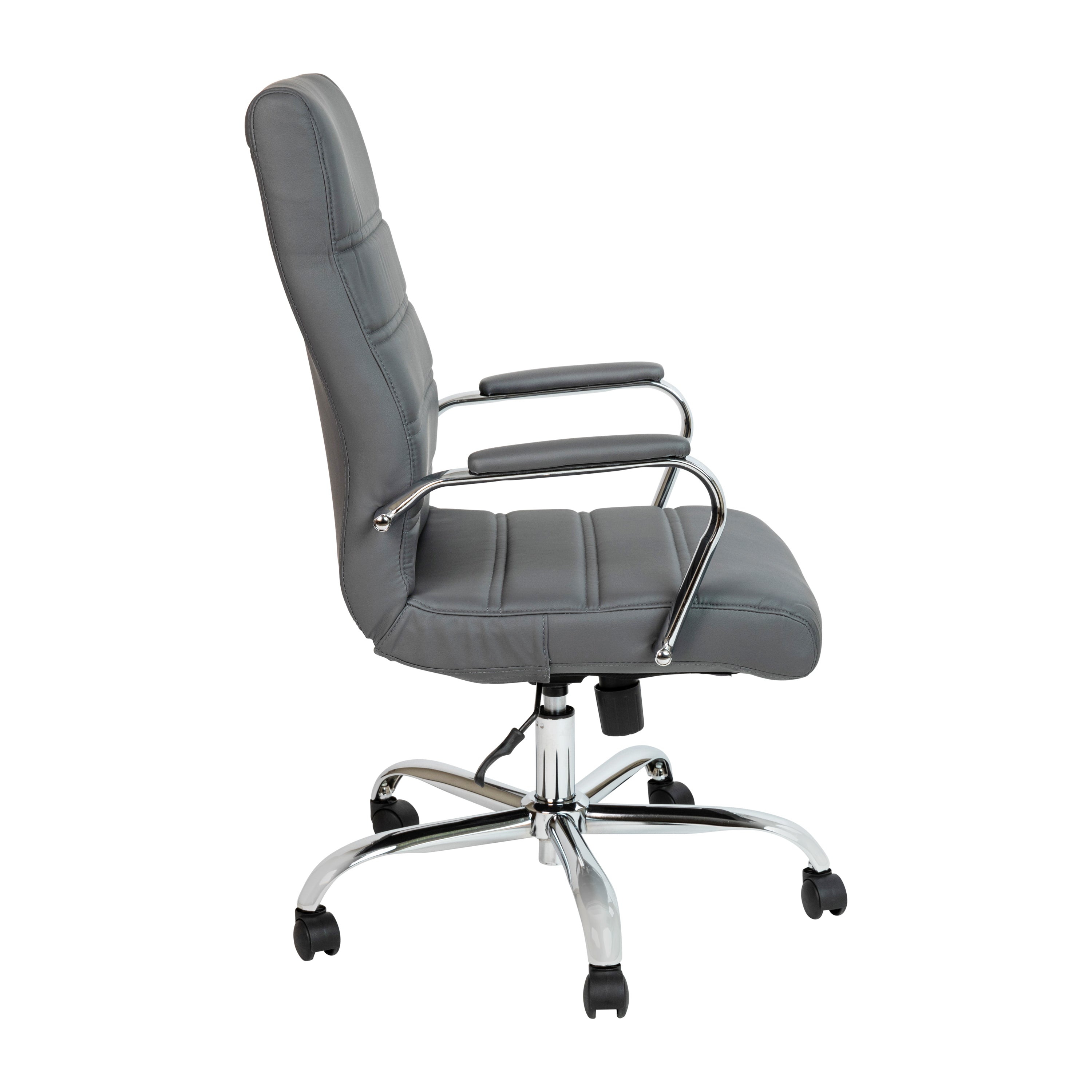 Whitney High Back Gray LeatherSoft Executive Swivel Office Chair with Chrome Frame and Arms
