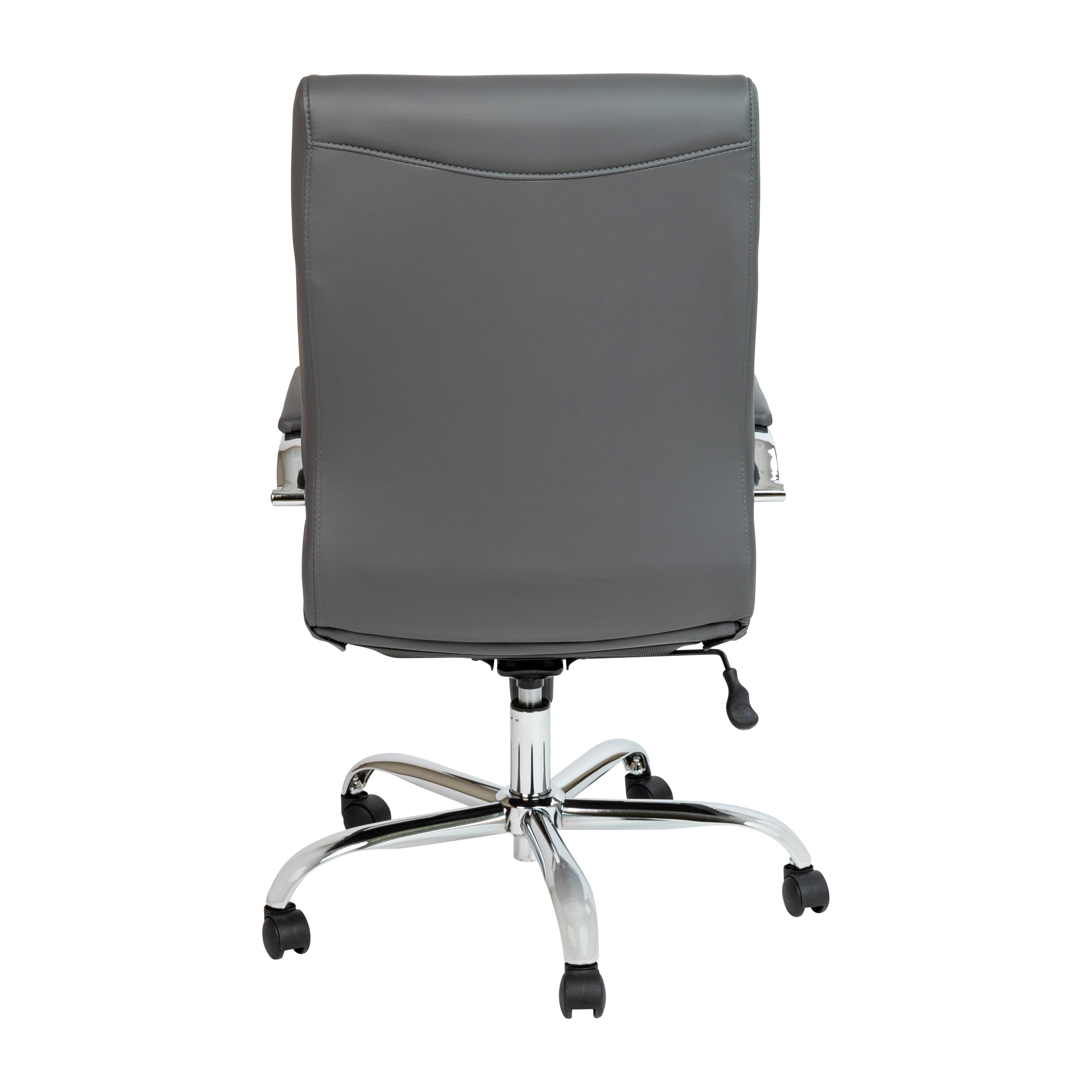 Whitney High Back Gray LeatherSoft Executive Swivel Office Chair with Chrome Frame and Arms