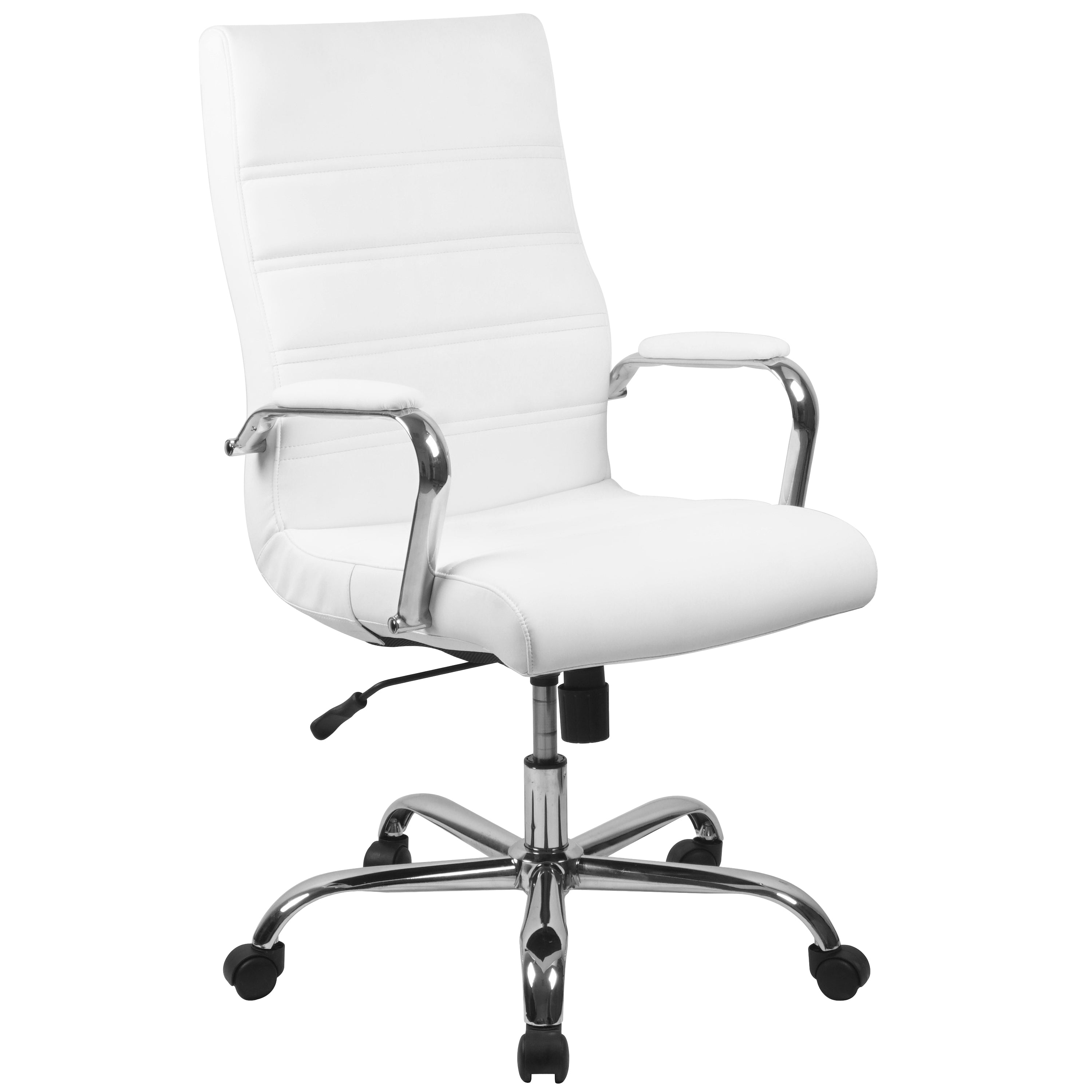 Whitney High Back White LeatherSoft Executive Swivel Office Chair with Chrome Frame and Arms