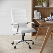 Whitney High Back White LeatherSoft Executive Swivel Office Chair with Chrome Frame and Arms