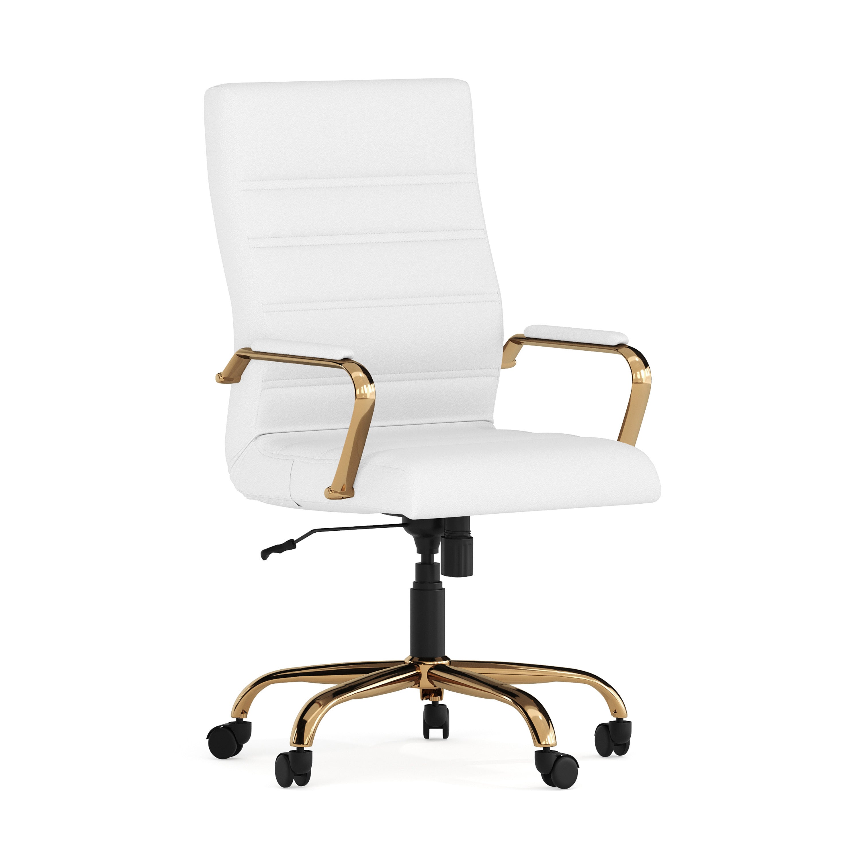 Whitney High Back White LeatherSoft Executive Swivel Office Chair with Gold Frame and Arms