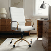 Whitney High Back White LeatherSoft Executive Swivel Office Chair with Gold Frame and Arms