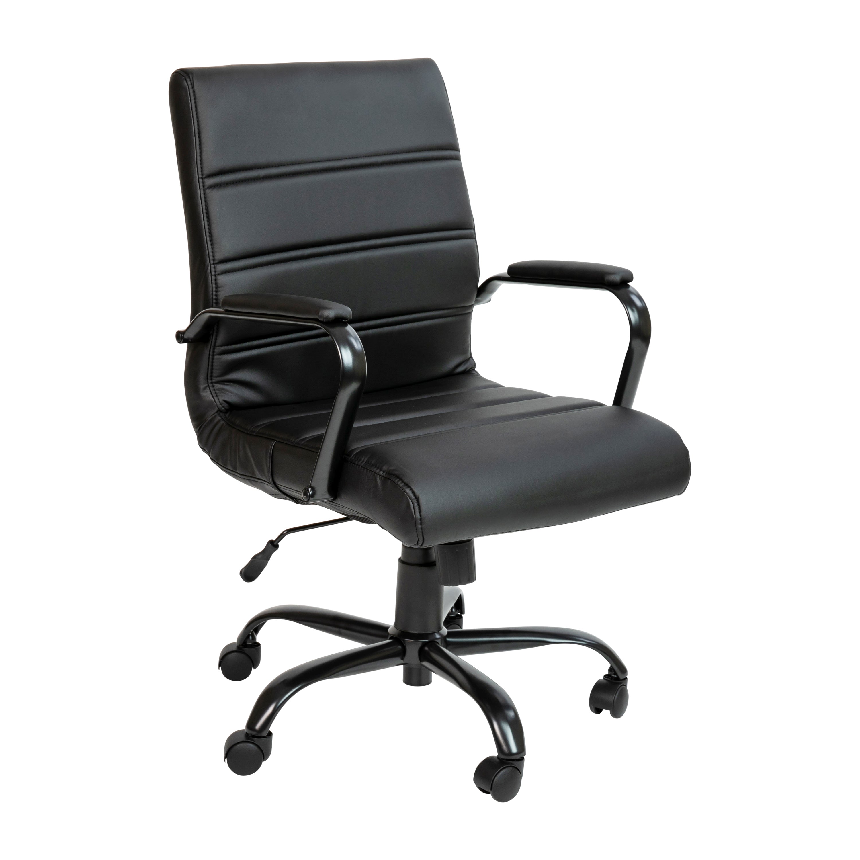 Whitney Mid-Back Black LeatherSoft Executive Swivel Office Chair with Black Frame and Arms