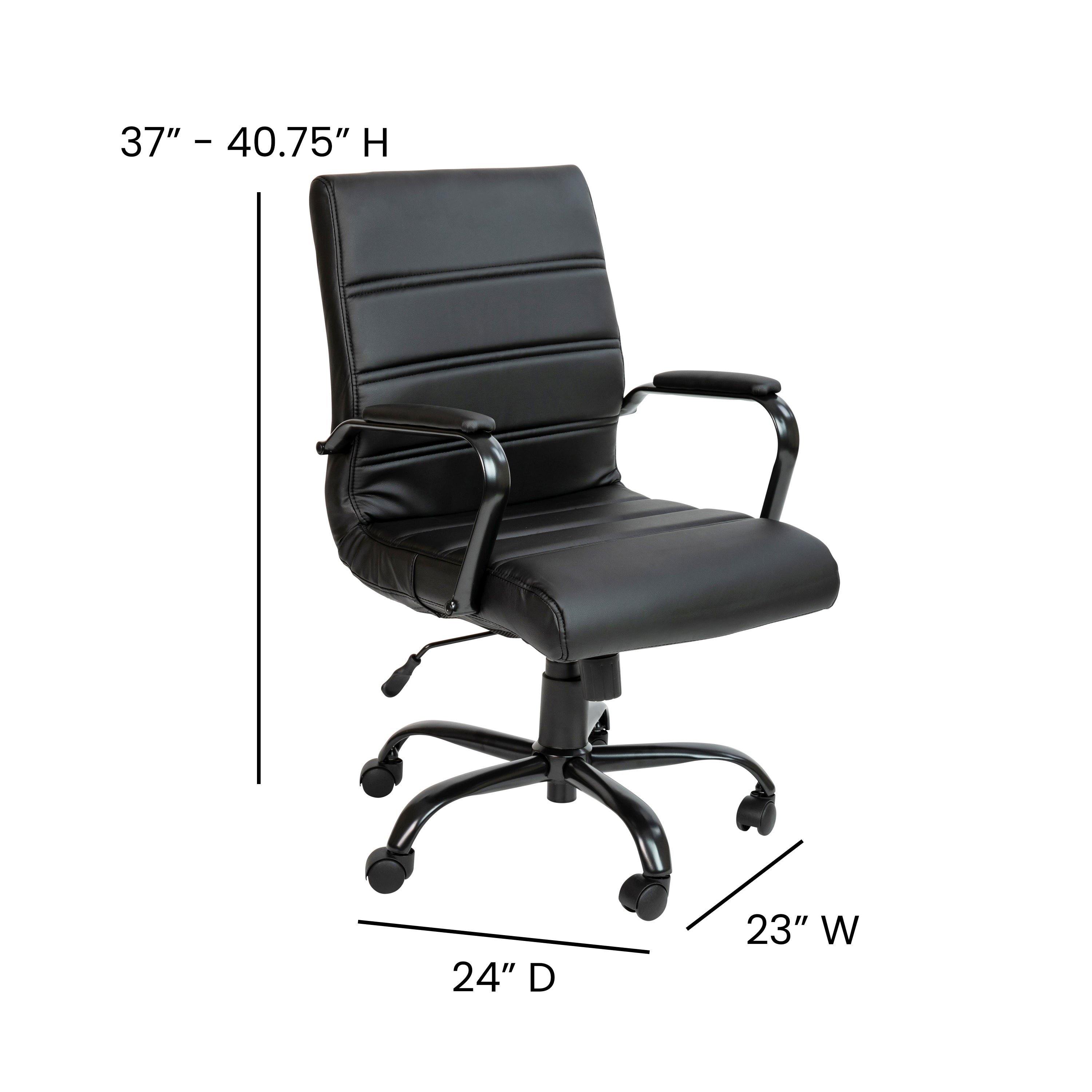 Whitney Mid-Back Black LeatherSoft Executive Swivel Office Chair with Black Frame and Arms