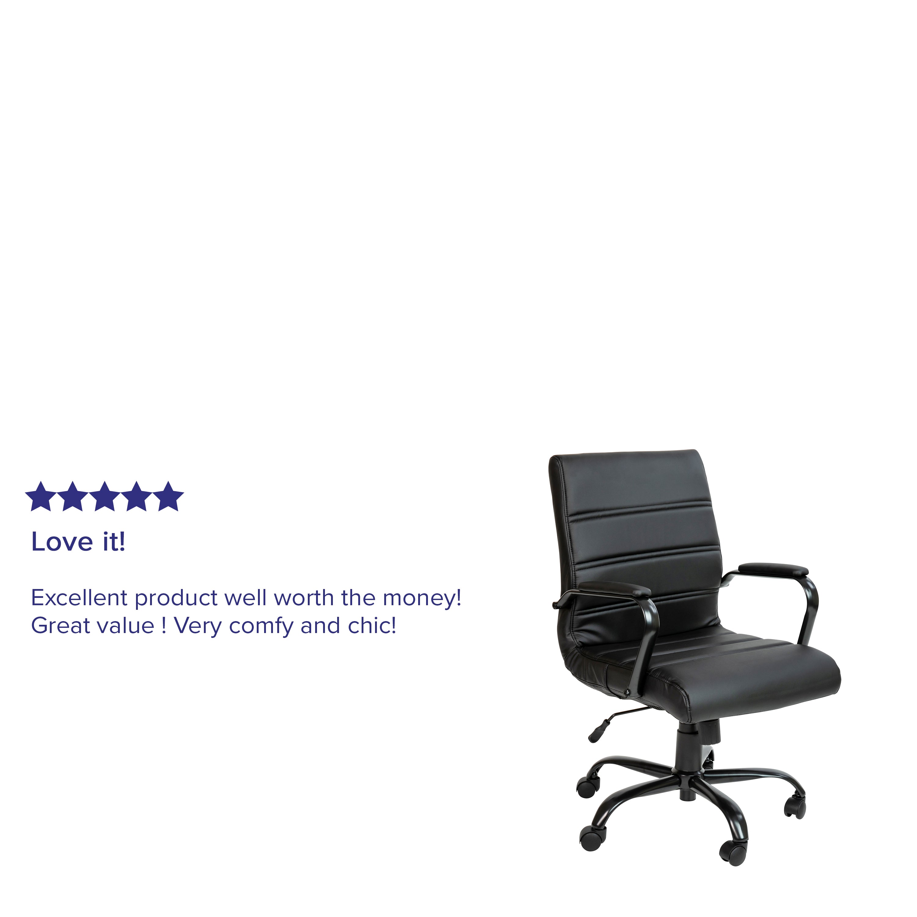 Whitney Mid-Back Black LeatherSoft Executive Swivel Office Chair with Black Frame and Arms