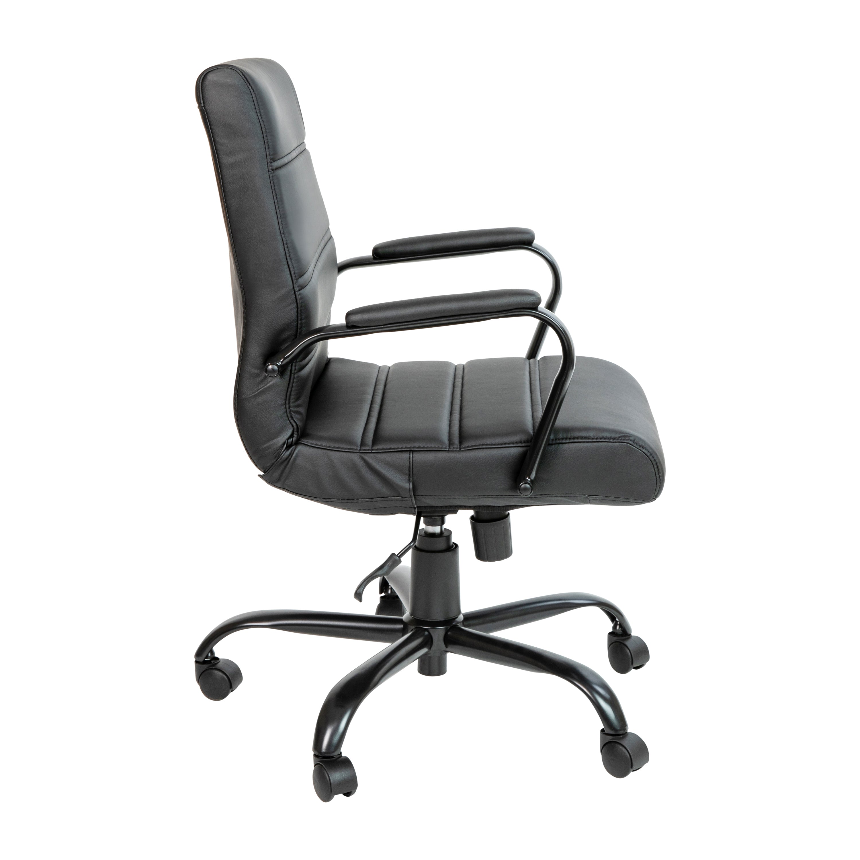 Whitney Mid-Back Black LeatherSoft Executive Swivel Office Chair with Black Frame and Arms