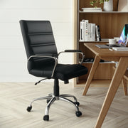 Whitney Mid-Back Black LeatherSoft Executive Swivel Office Chair with Chrome Frame and Arms