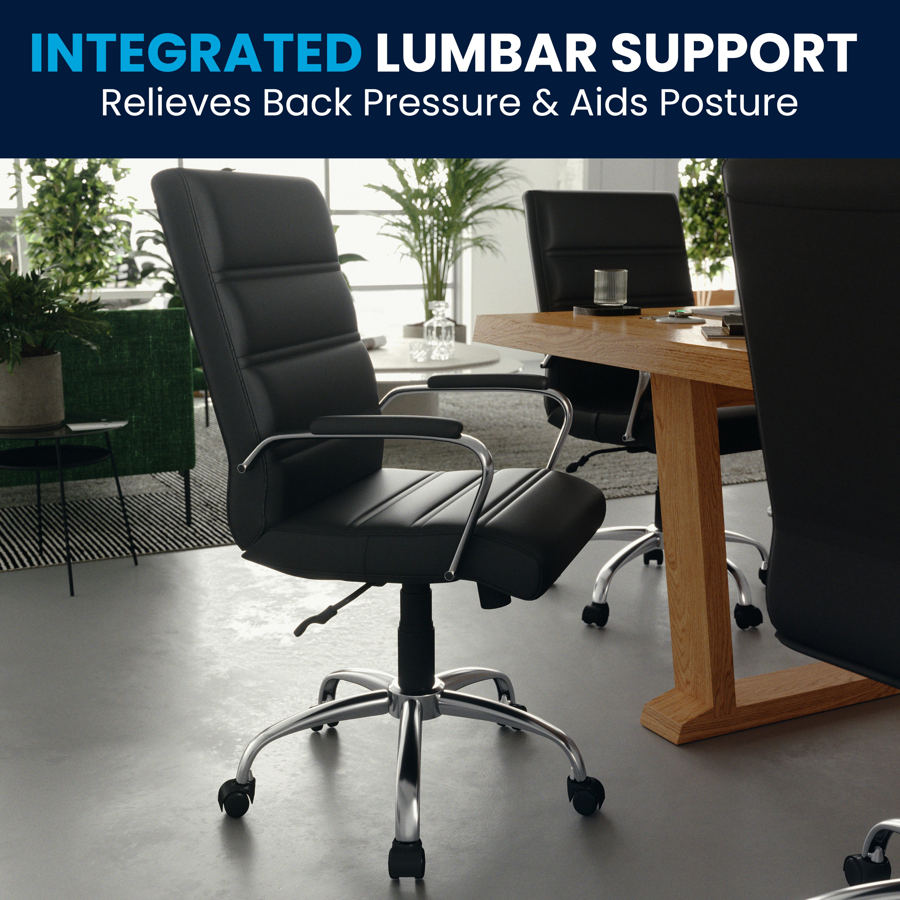 Whitney Mid-Back Black LeatherSoft Executive Swivel Office Chair with Chrome Frame and Arms