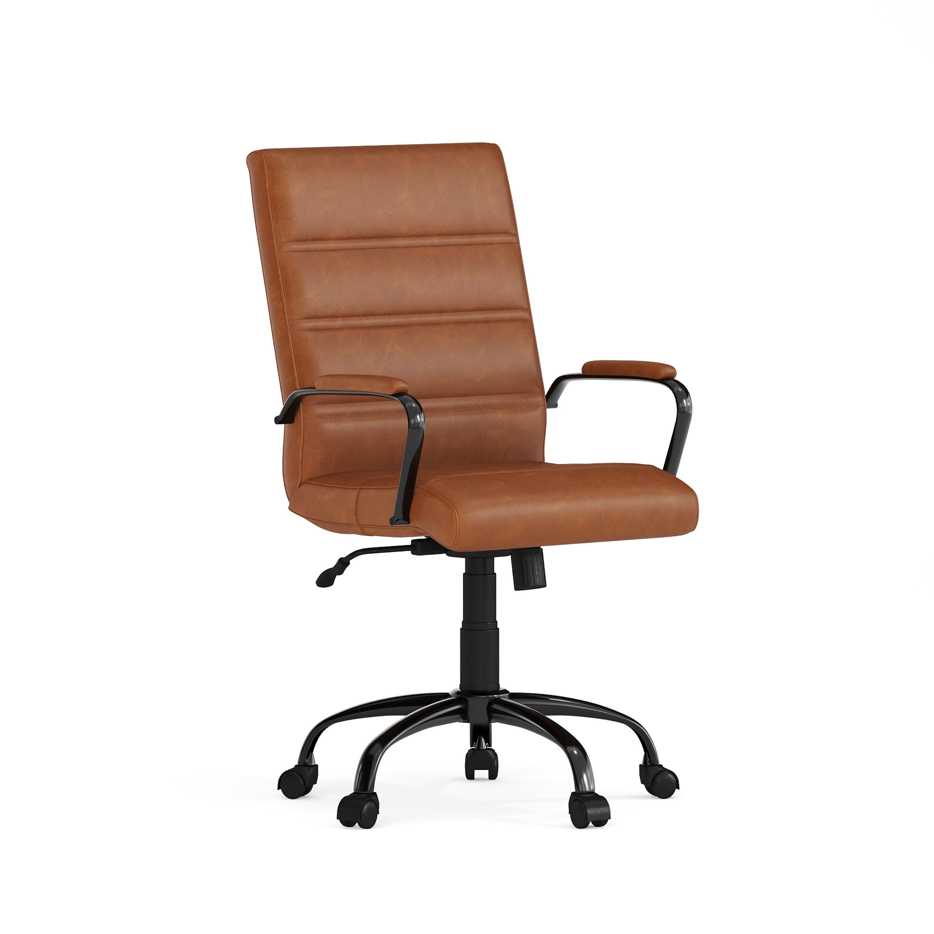 Whitney Mid-Back Brown LeatherSoft Executive Swivel Office Chair with Black Frame and Arms