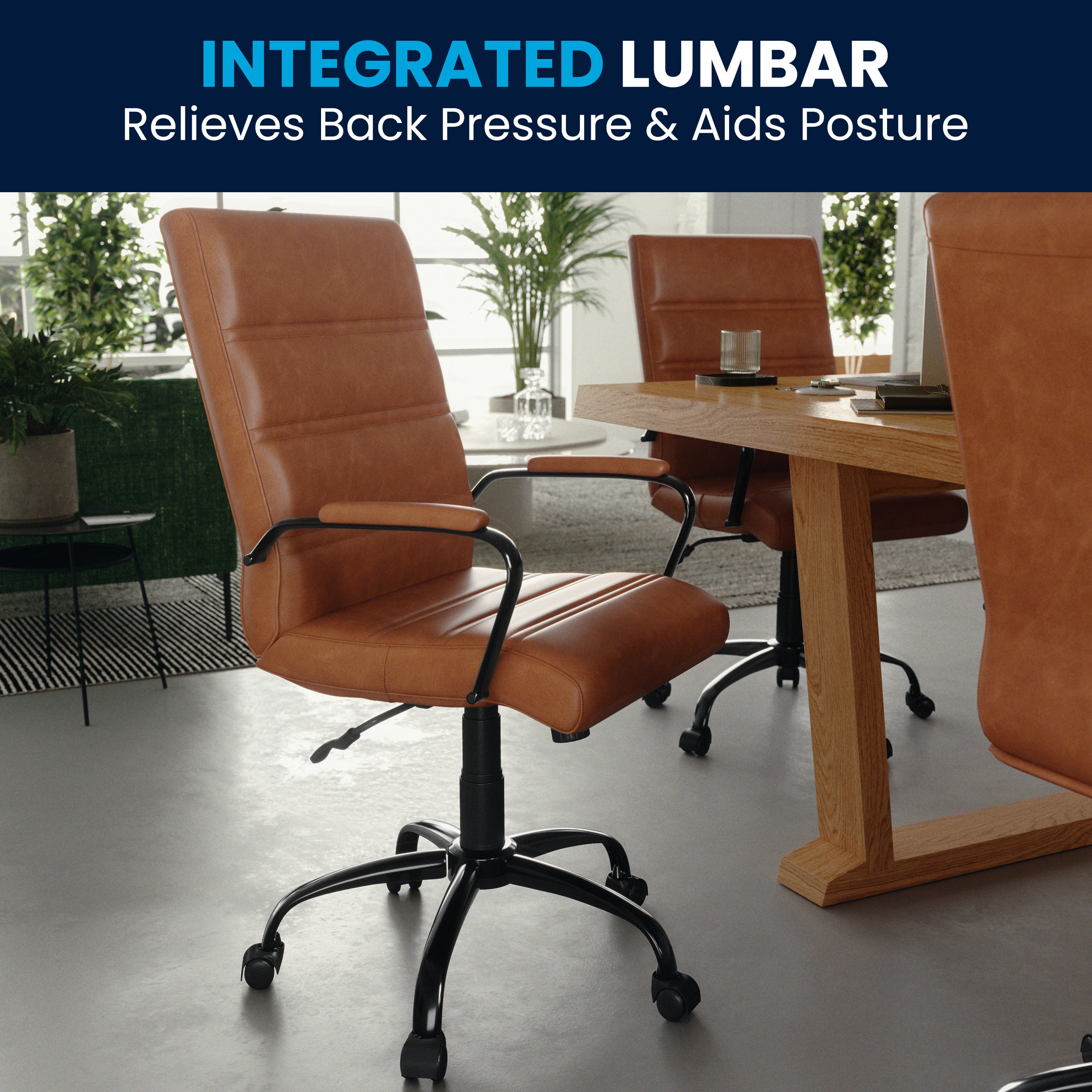 Whitney Mid-Back Brown LeatherSoft Executive Swivel Office Chair with Black Frame and Arms