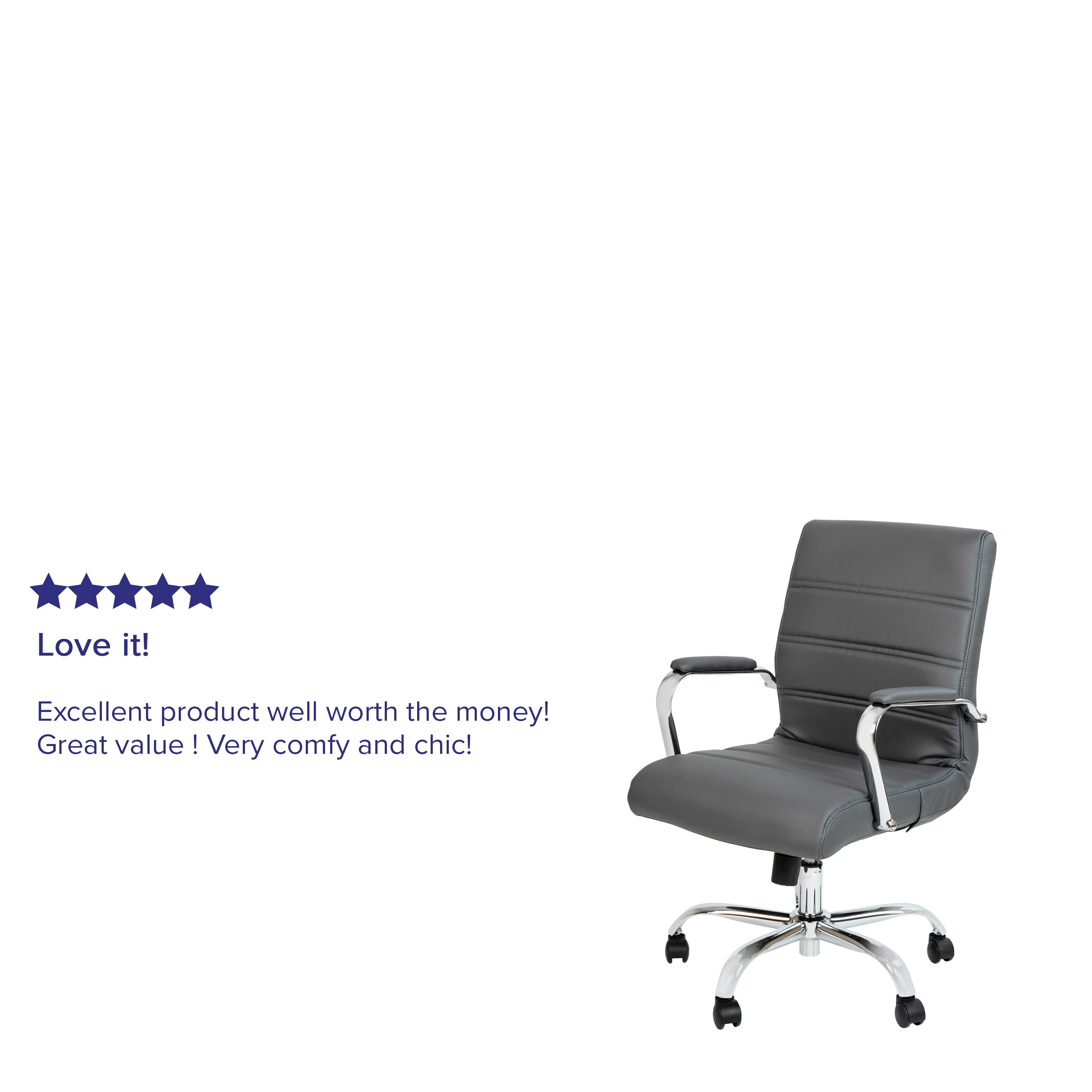 Whitney Mid-Back Gray LeatherSoft Executive Swivel Office Chair with Chrome Frame and Arms