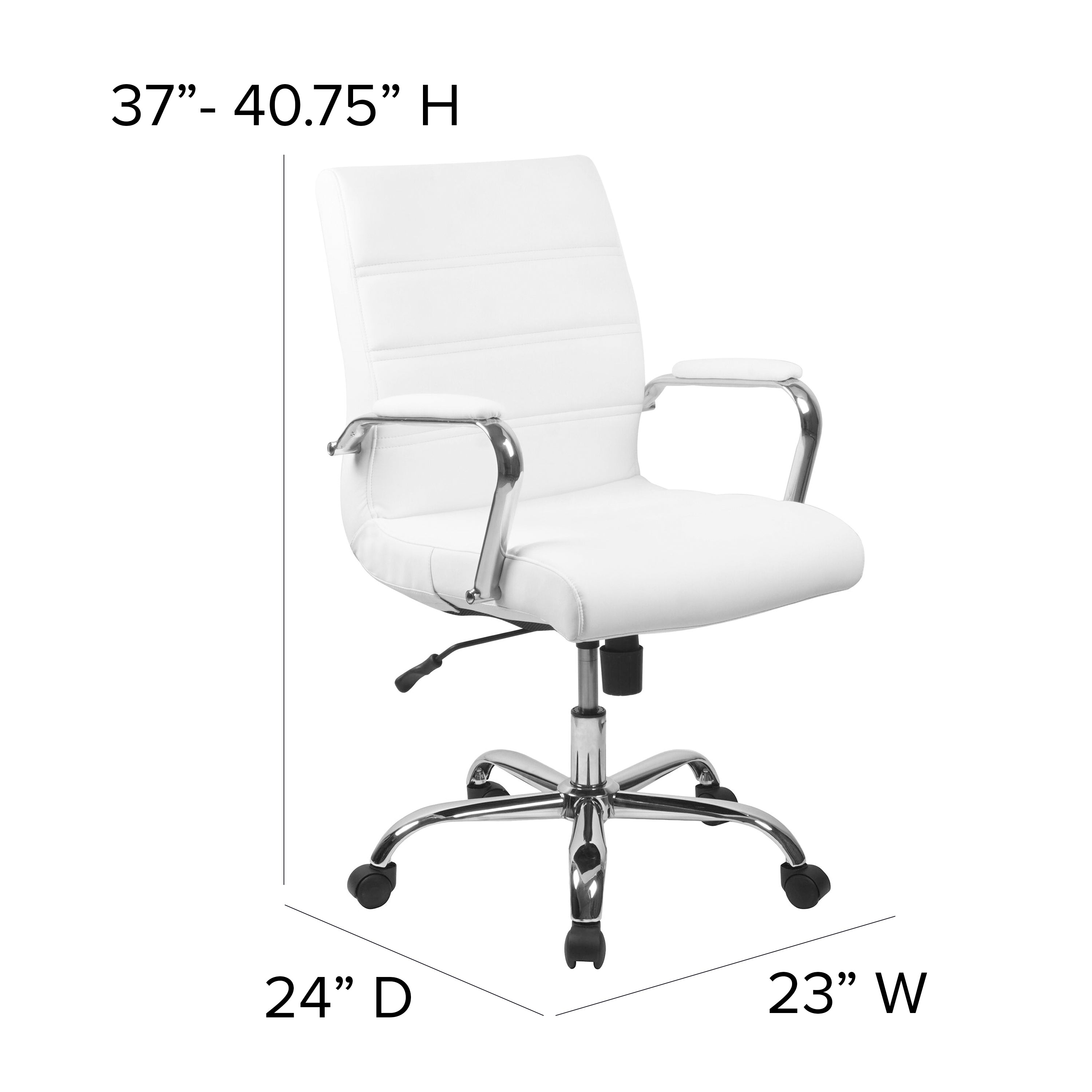 Whitney Mid-Back White LeatherSoft Executive Swivel Office Chair with Chrome Frame and Arms