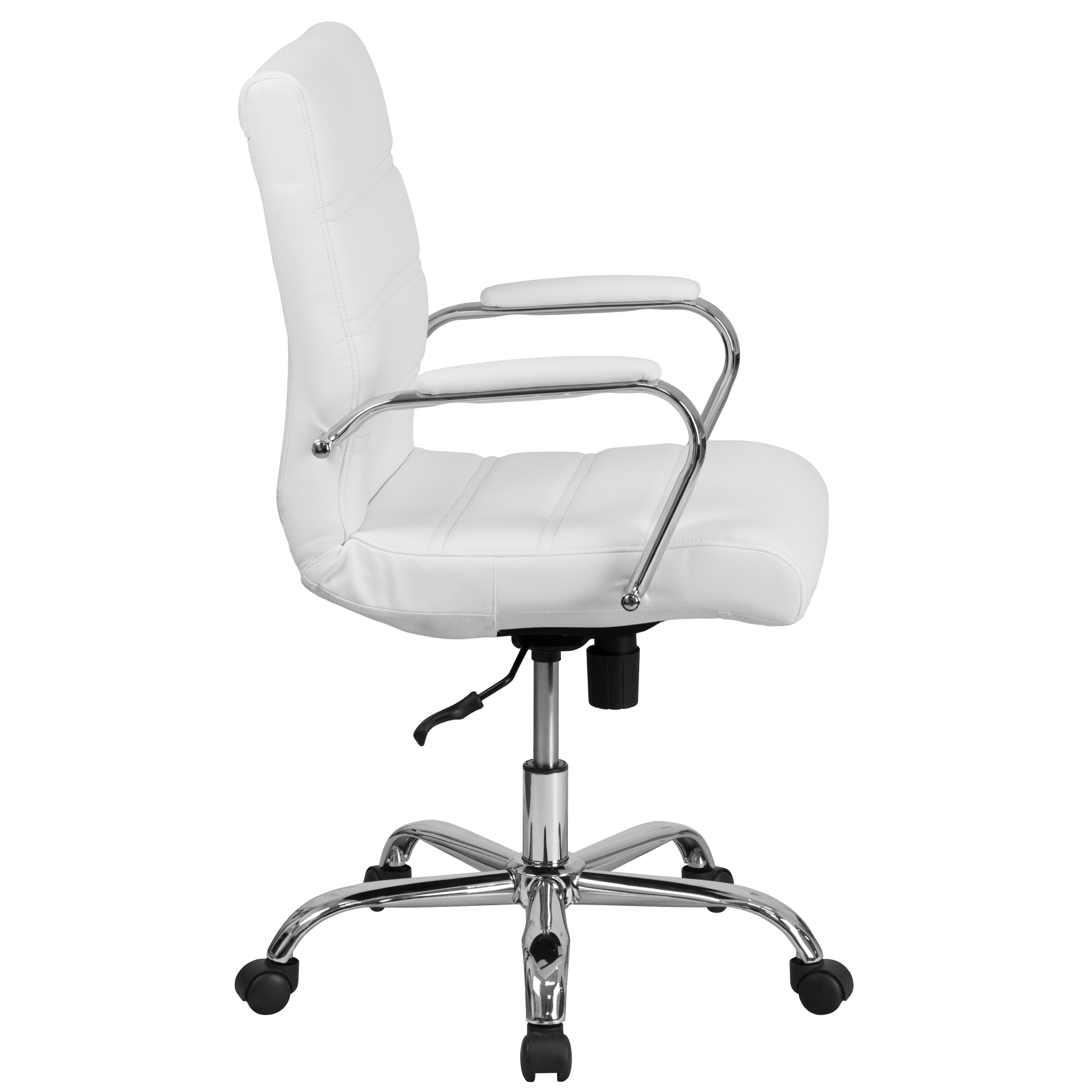 Whitney Mid-Back White LeatherSoft Executive Swivel Office Chair with Chrome Frame and Arms