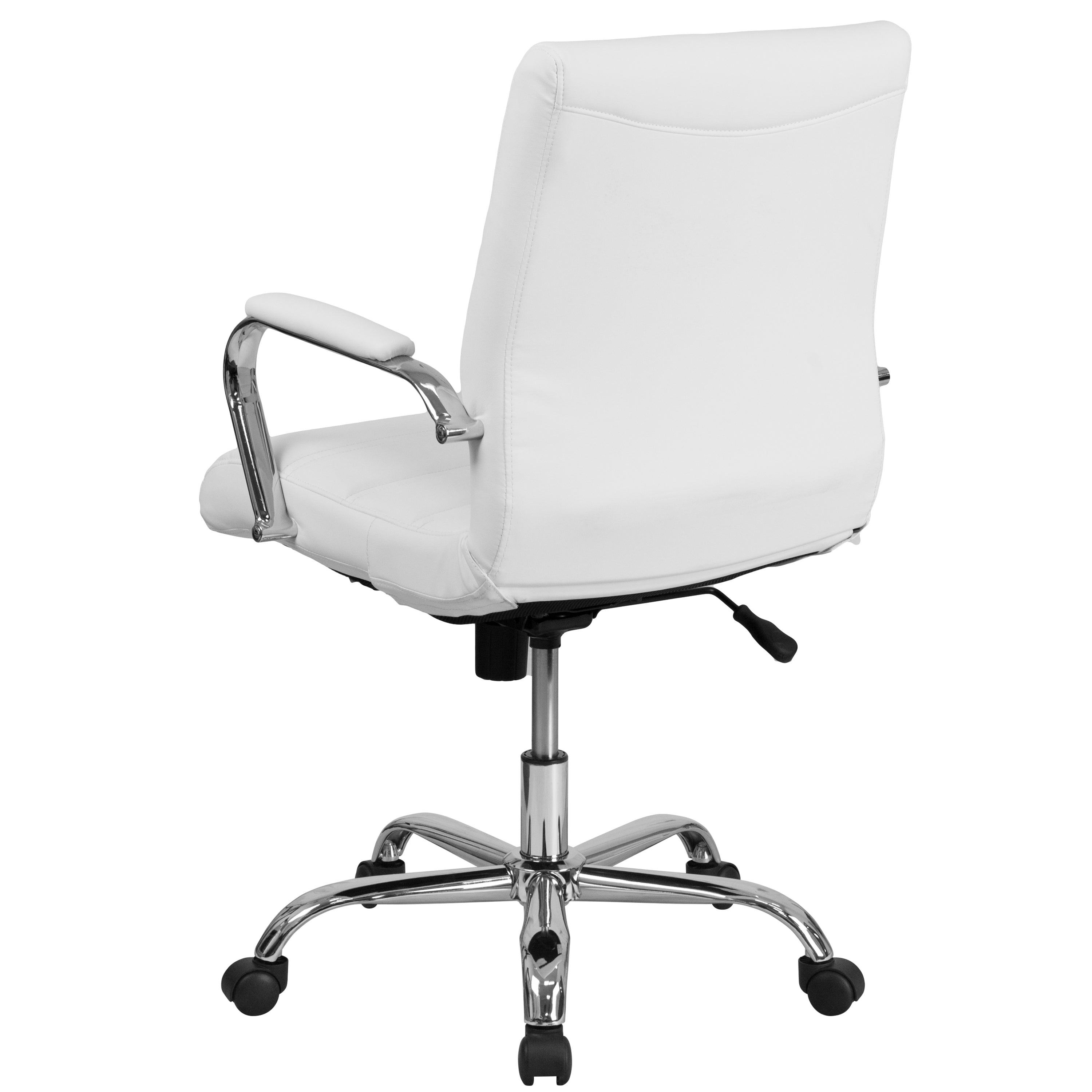 Whitney Mid-Back White LeatherSoft Executive Swivel Office Chair with Chrome Frame and Arms