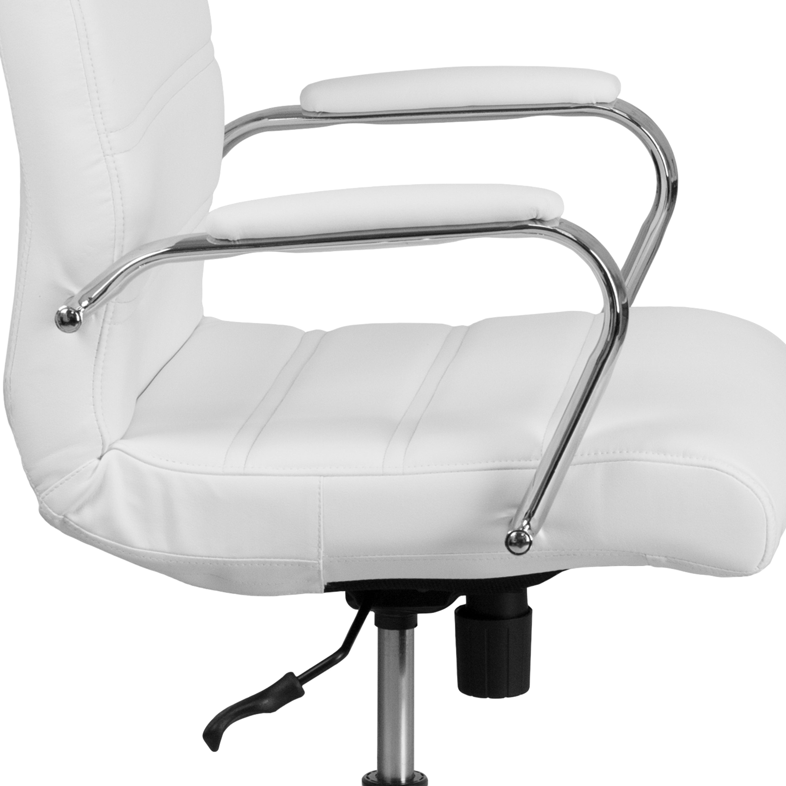 Whitney Mid-Back White LeatherSoft Executive Swivel Office Chair with Chrome Frame and Arms