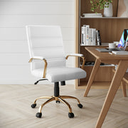 Whitney Mid-Back White LeatherSoft Executive Swivel Office Chair with Gold Frame and Arms