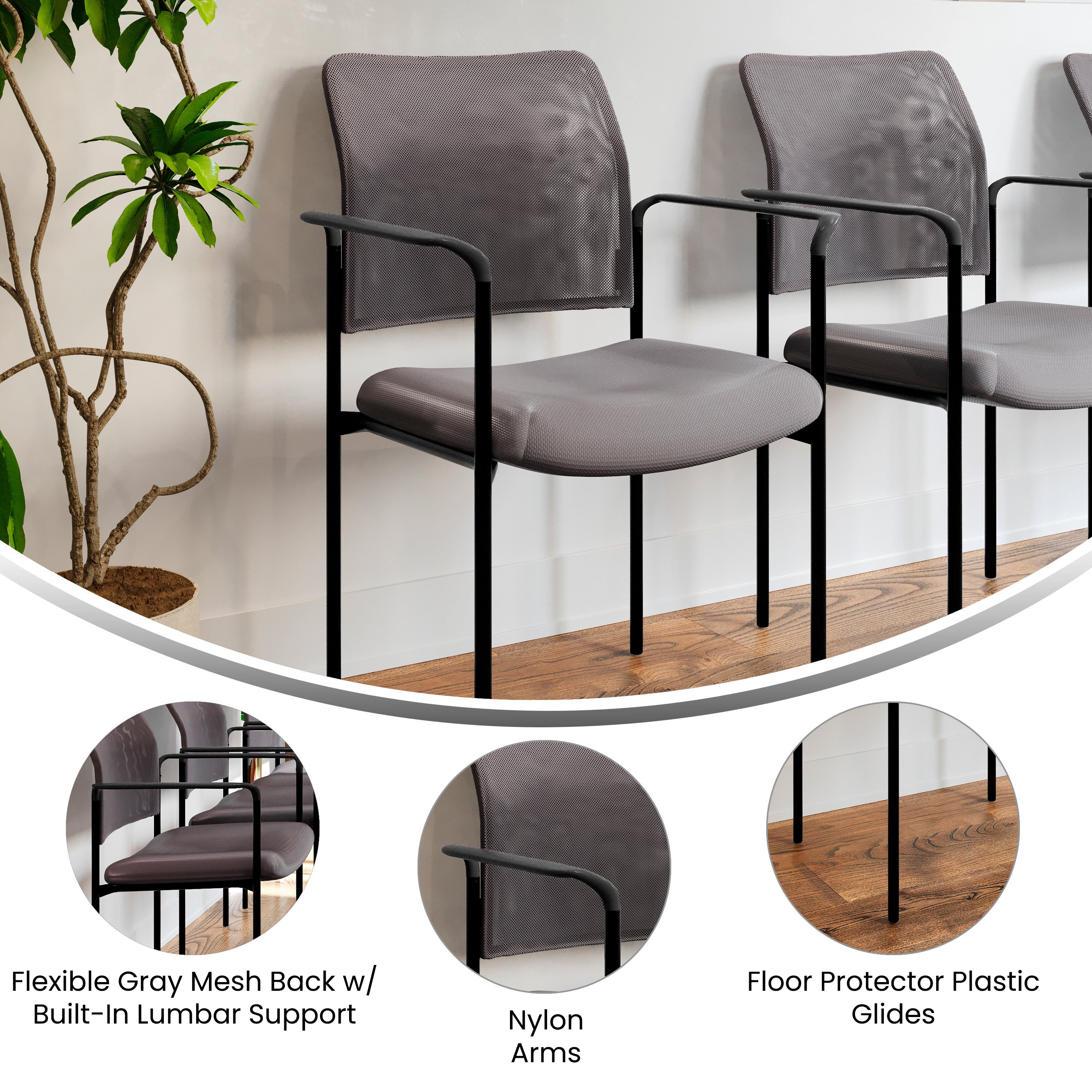 Jana Comfort Gray Mesh Stackable Steel Side Chair with Arms