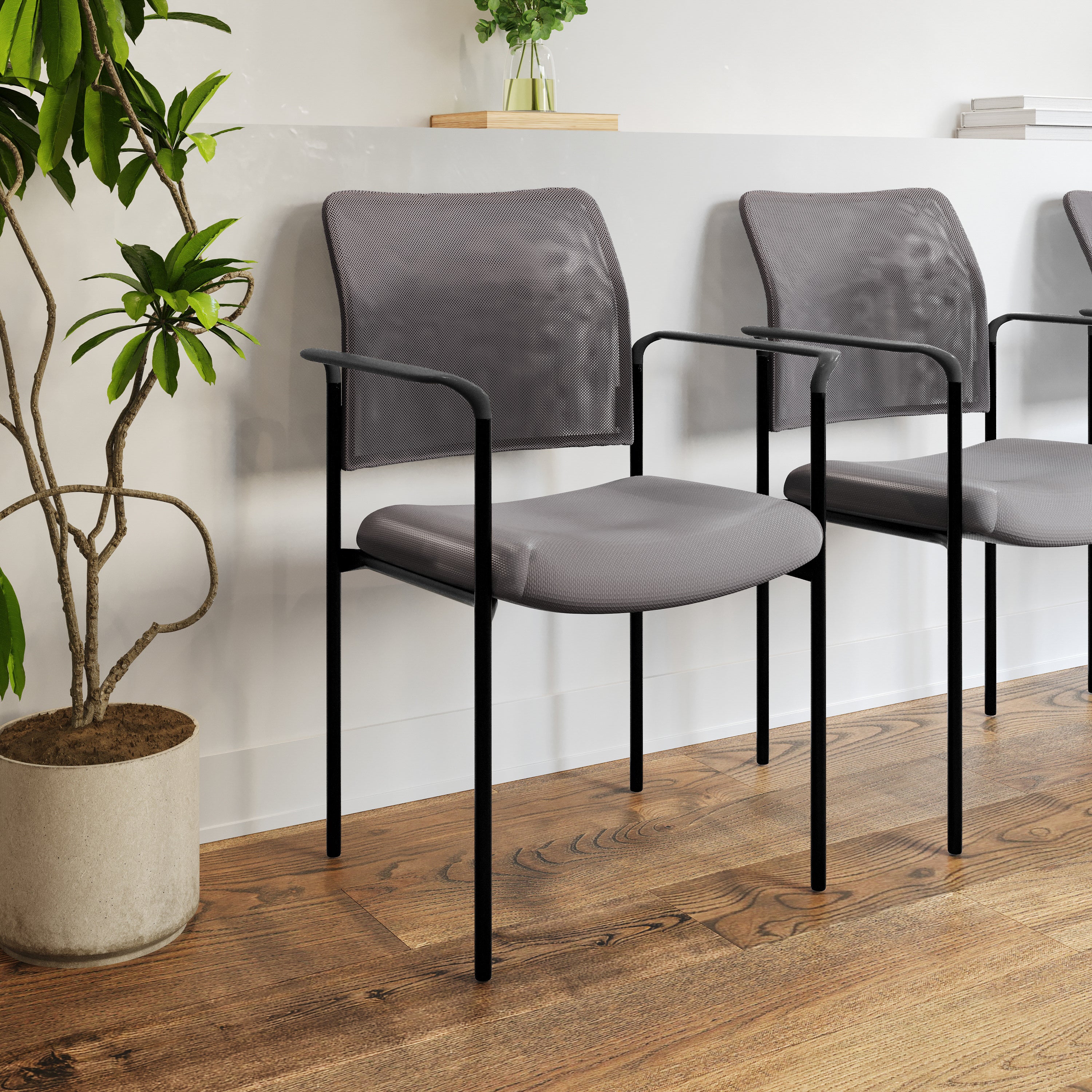 Jana Comfort Gray Mesh Stackable Steel Side Chair with Arms