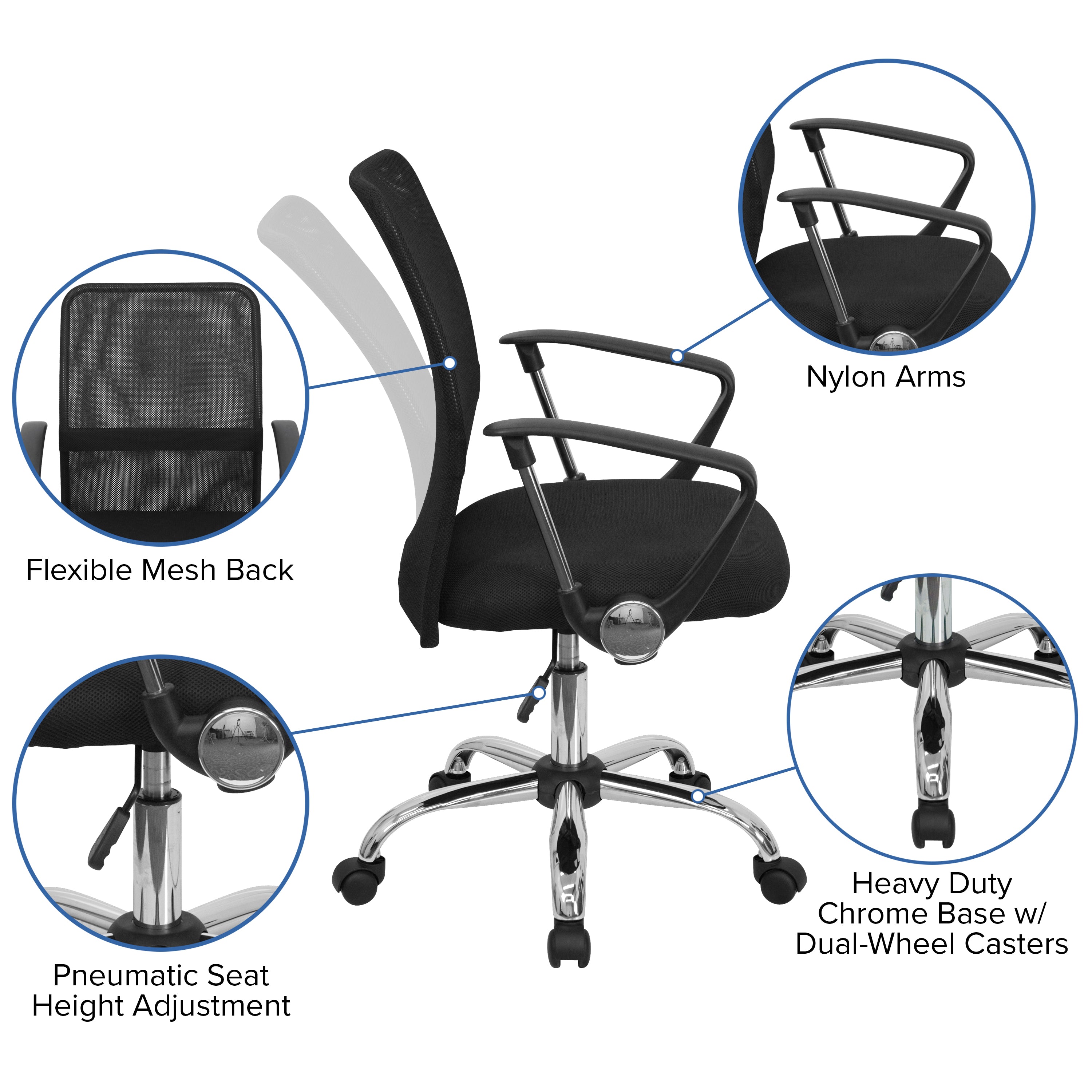 Jenkins Mid-Back Black Mesh Swivel Task Office Chair with Lumbar Support Band and Arms