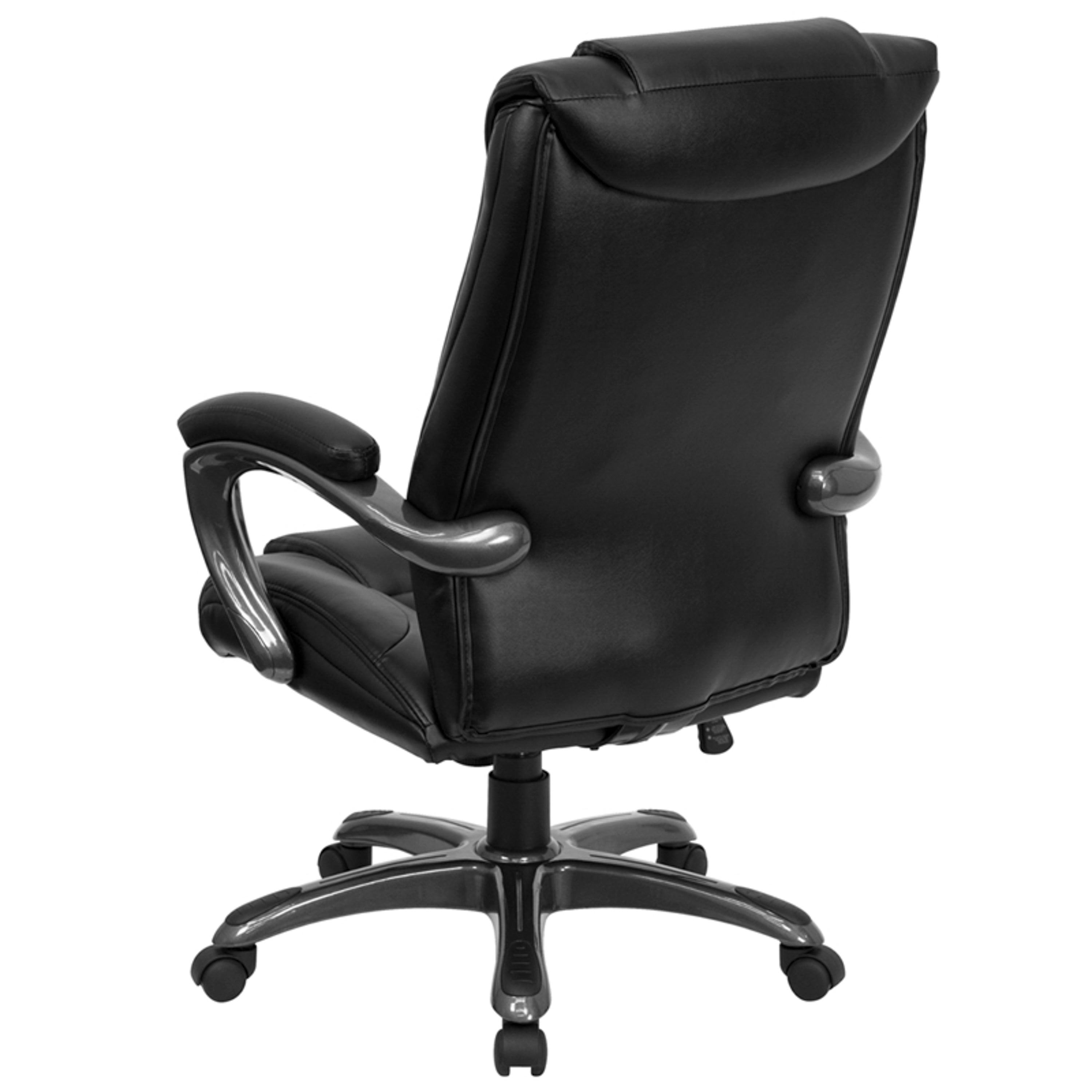 Oma High Back Black LeatherSoft Layered Upholstered Executive Swivel Ergonomic Office Chair with Smoke Metal Base and Arms