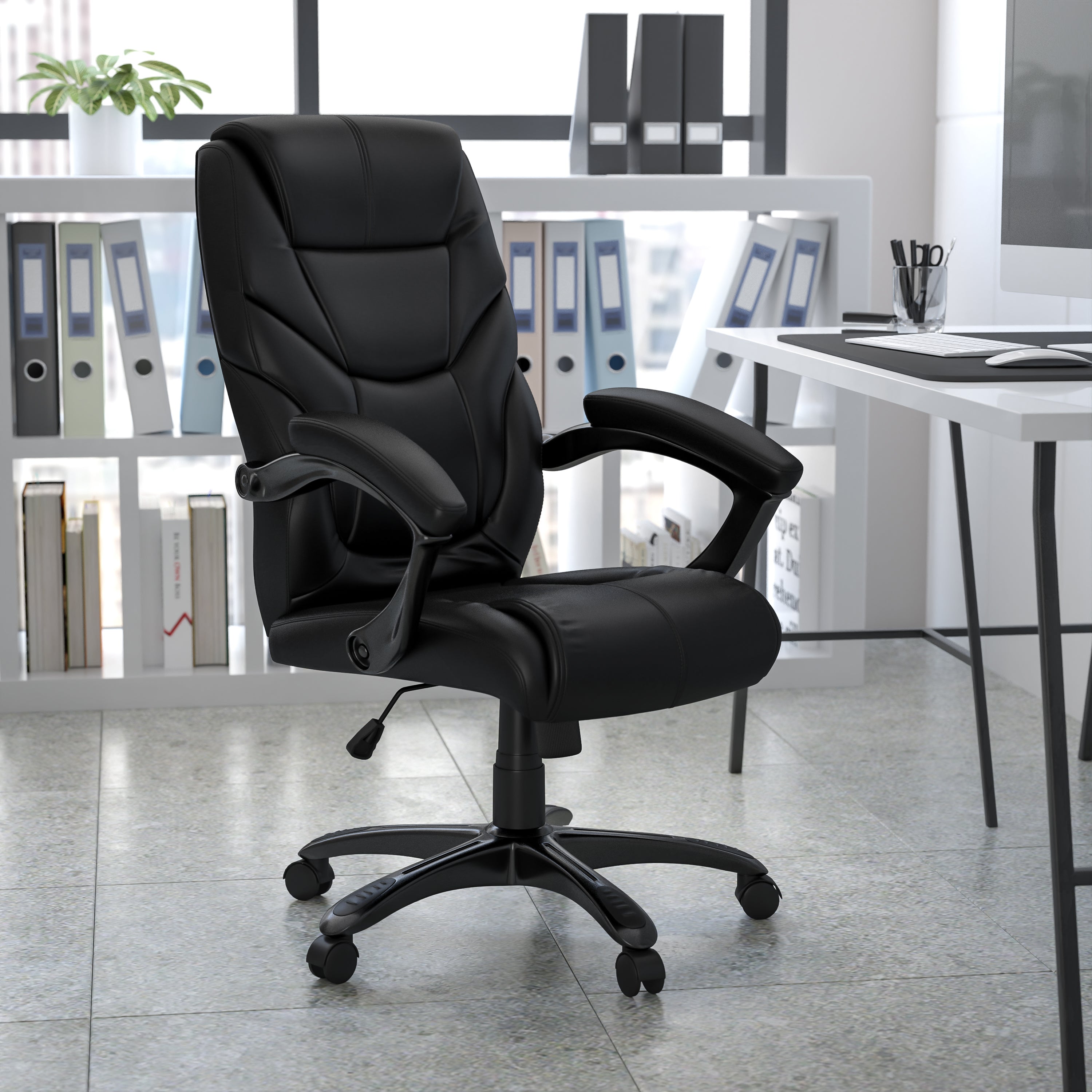 Greer High Back Black LeatherSoft Executive Swivel Ergonomic Office Chair with Arms