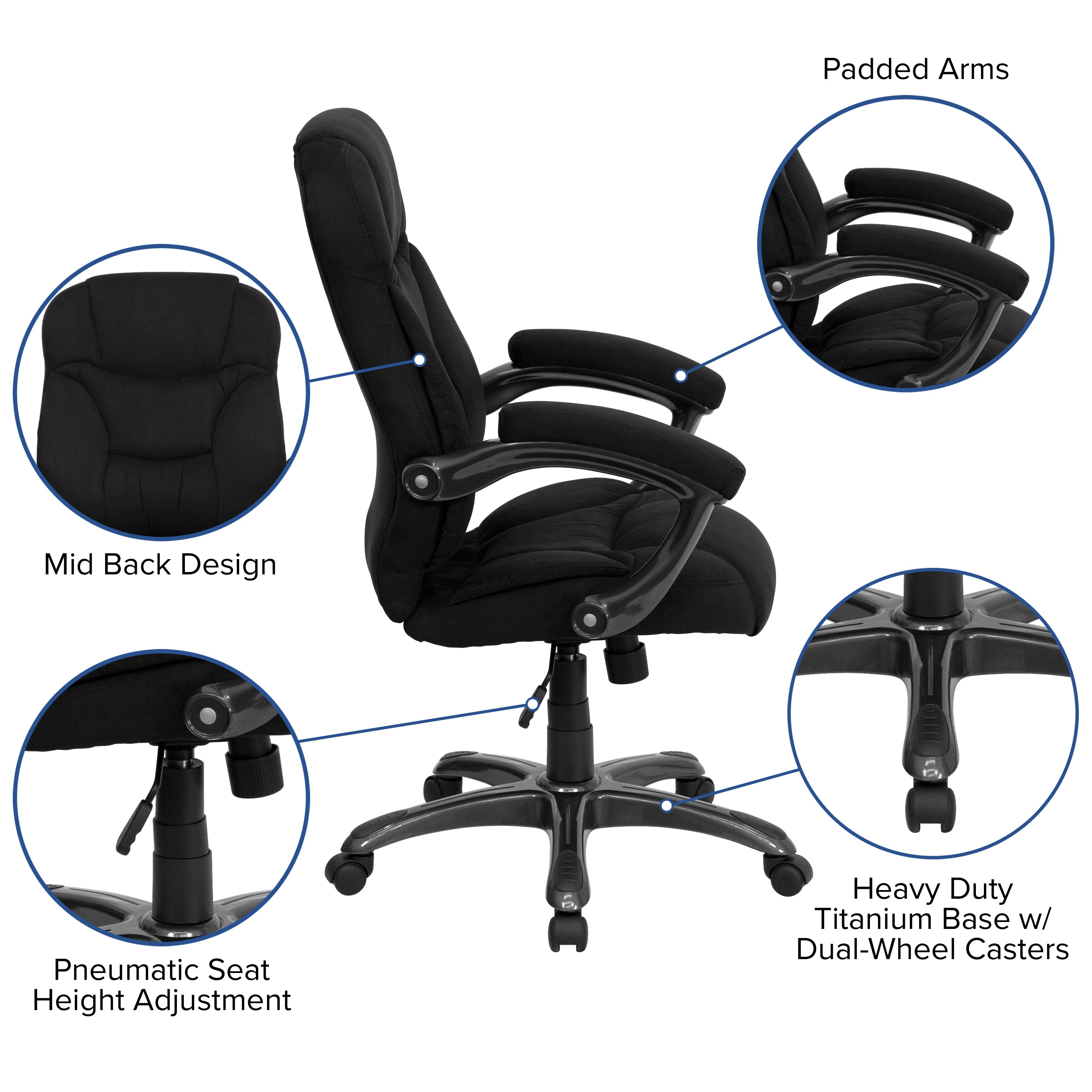 Jessie High Back Black Microfiber Contemporary Executive Swivel Ergonomic Office Chair with Arms