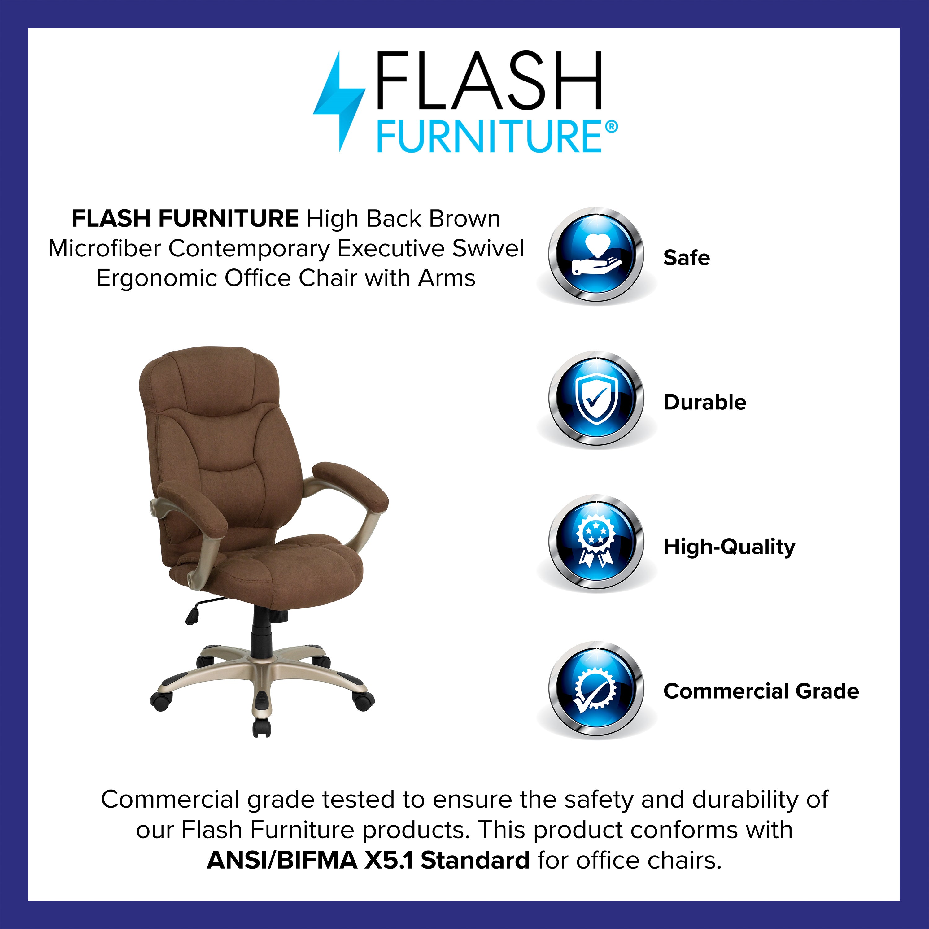 Jessie High Back Brown Microfiber Contemporary Executive Swivel Ergonomic Office Chair with Arms