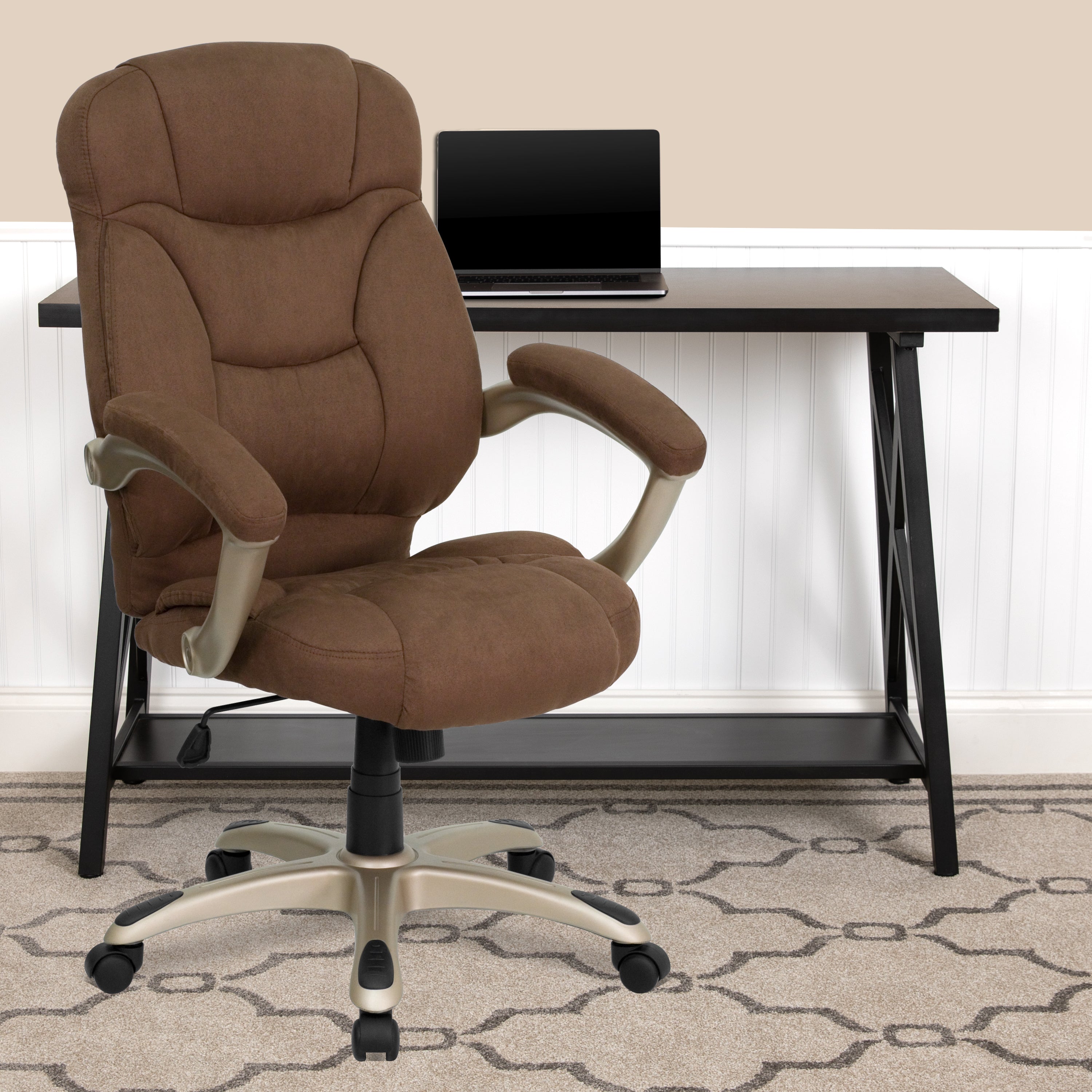 Jessie High Back Brown Microfiber Contemporary Executive Swivel Ergonomic Office Chair with Arms