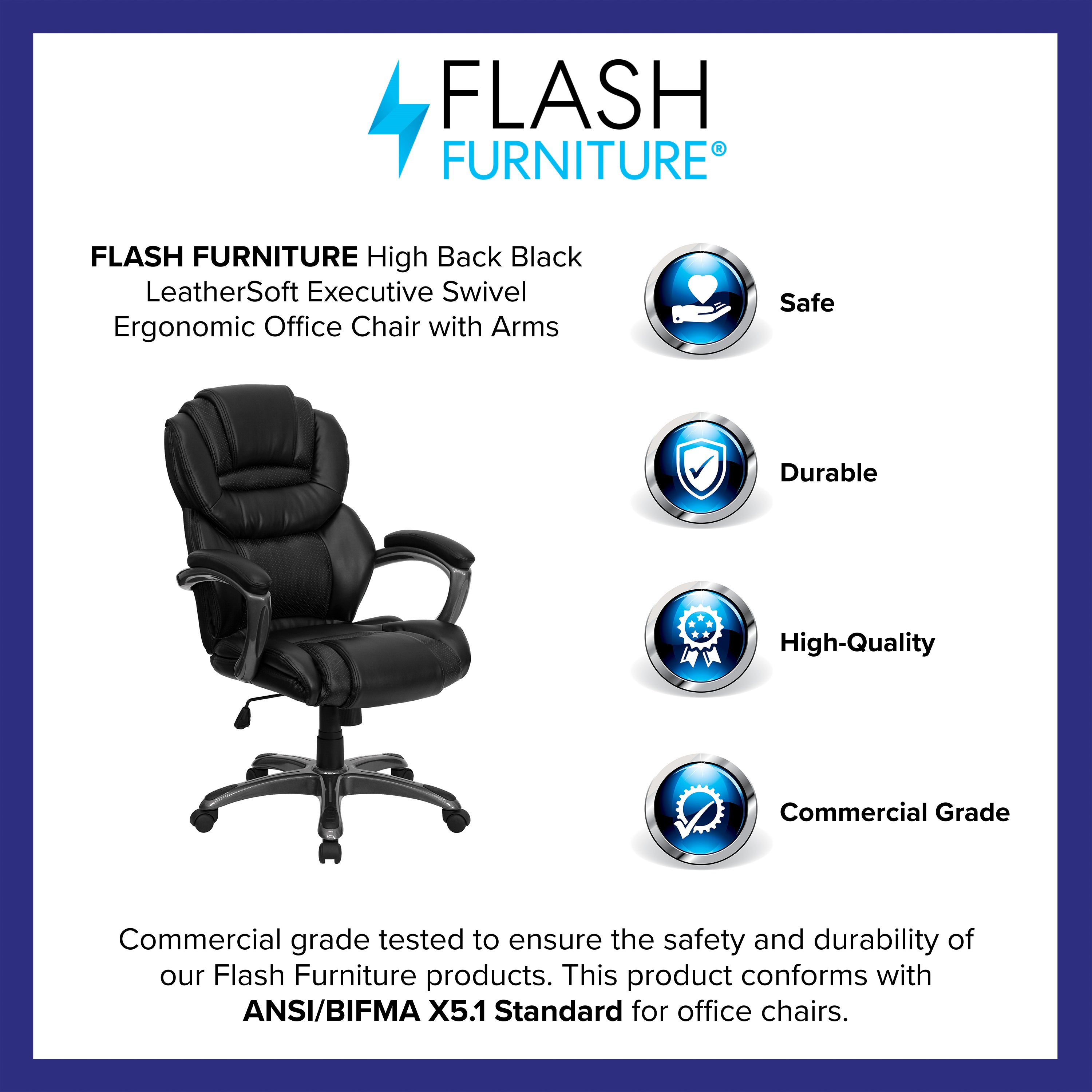 Stella High Back Black LeatherSoft Executive Swivel Ergonomic Office Chair with Arms