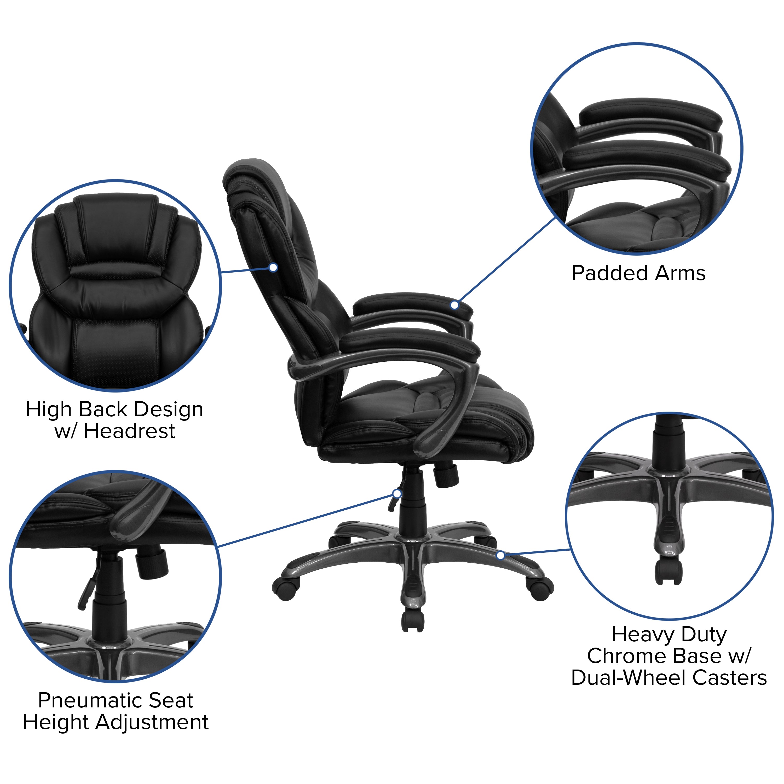 Stella High Back Black LeatherSoft Executive Swivel Ergonomic Office Chair with Arms