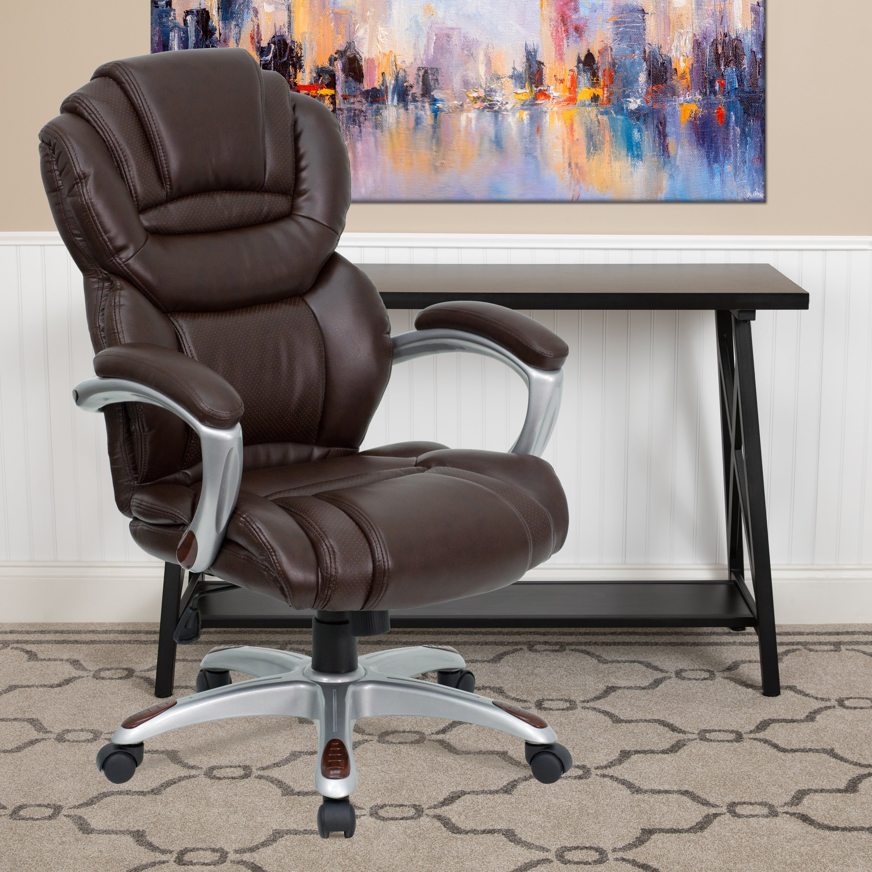 Stella High Back Brown LeatherSoft Executive Swivel Ergonomic Office Chair with Arms