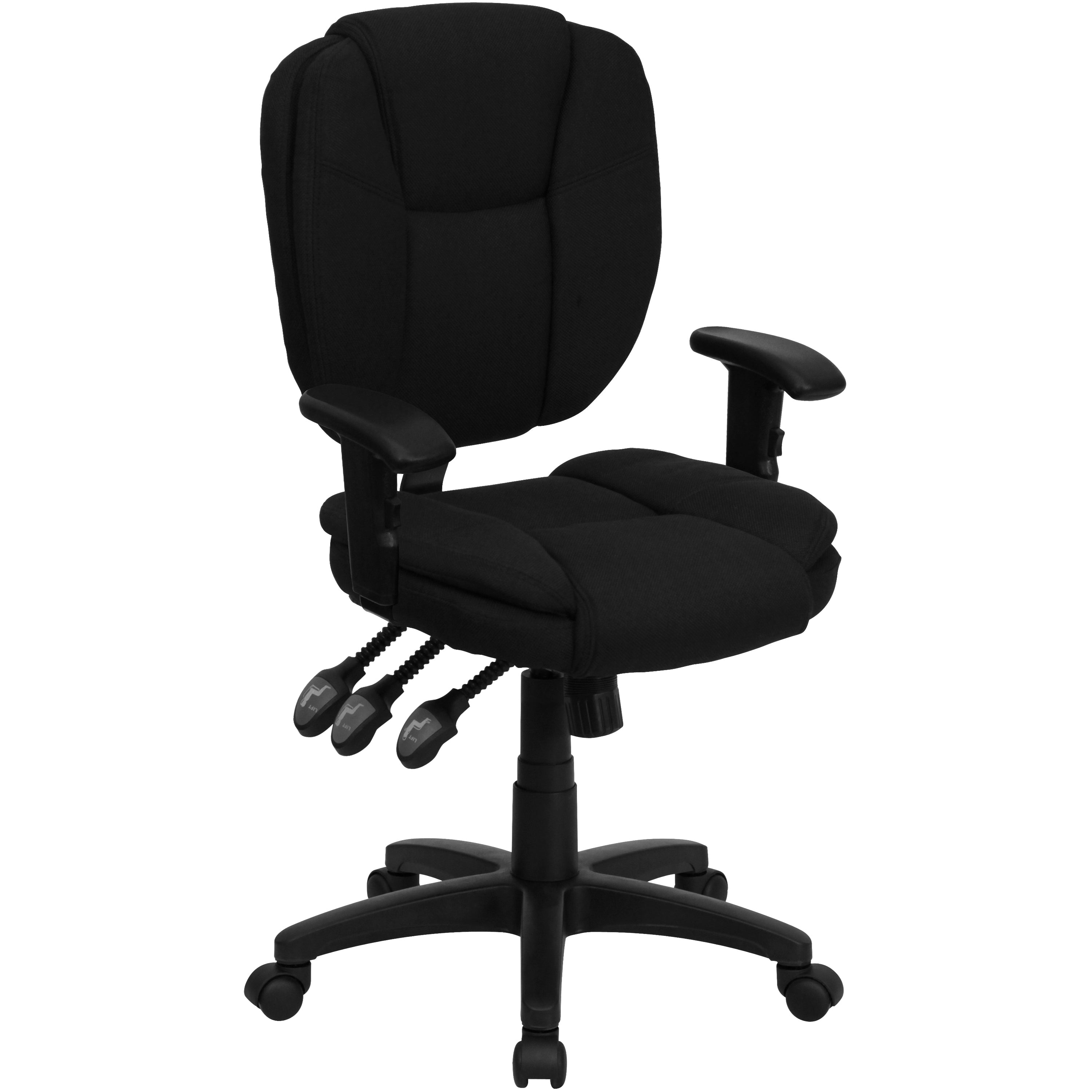 Caroline Mid-Back Black Fabric Multifunction Swivel Ergonomic Task Office Chair with Pillow Top Cushioning and Arms