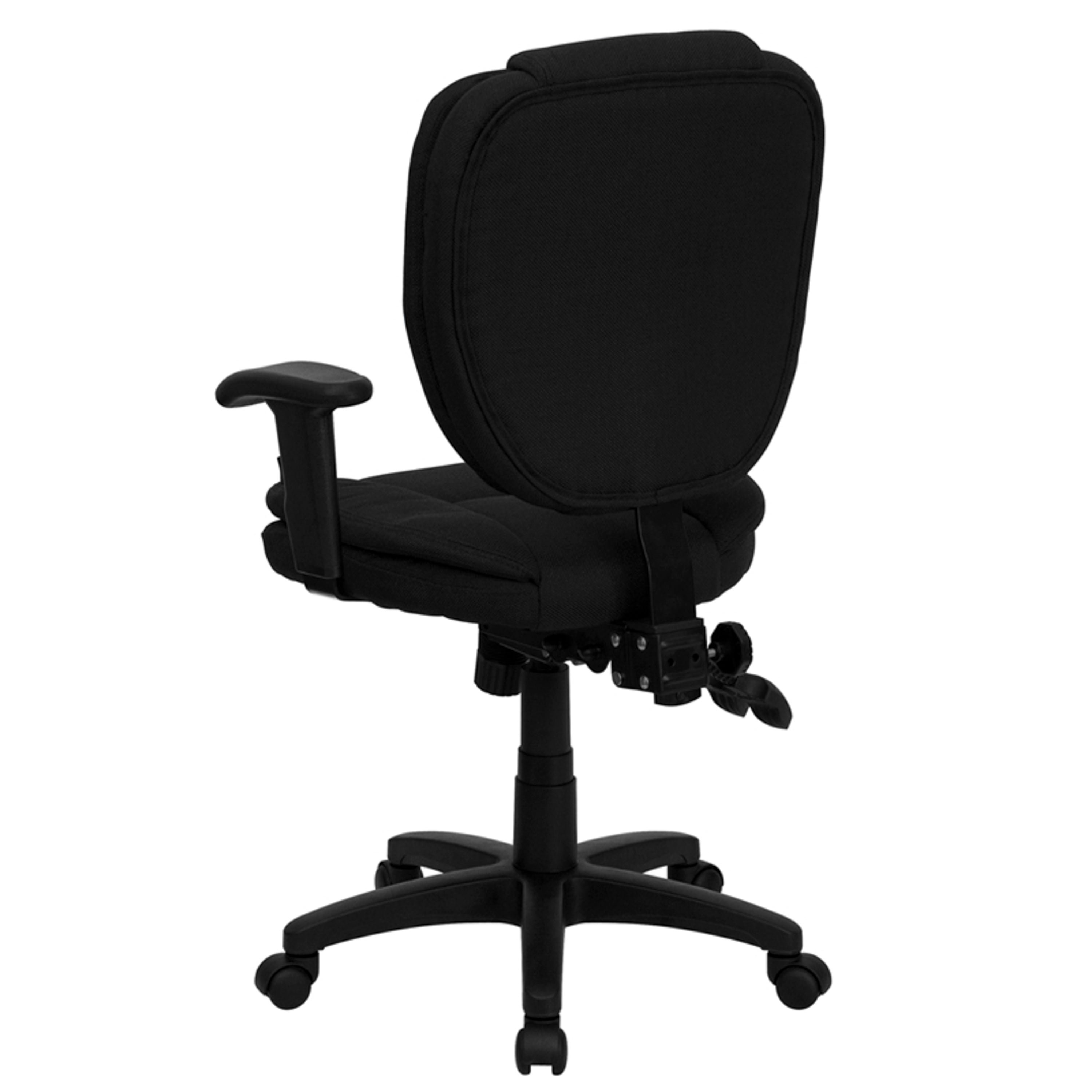 Caroline Mid-Back Black Fabric Multifunction Swivel Ergonomic Task Office Chair with Pillow Top Cushioning and Arms