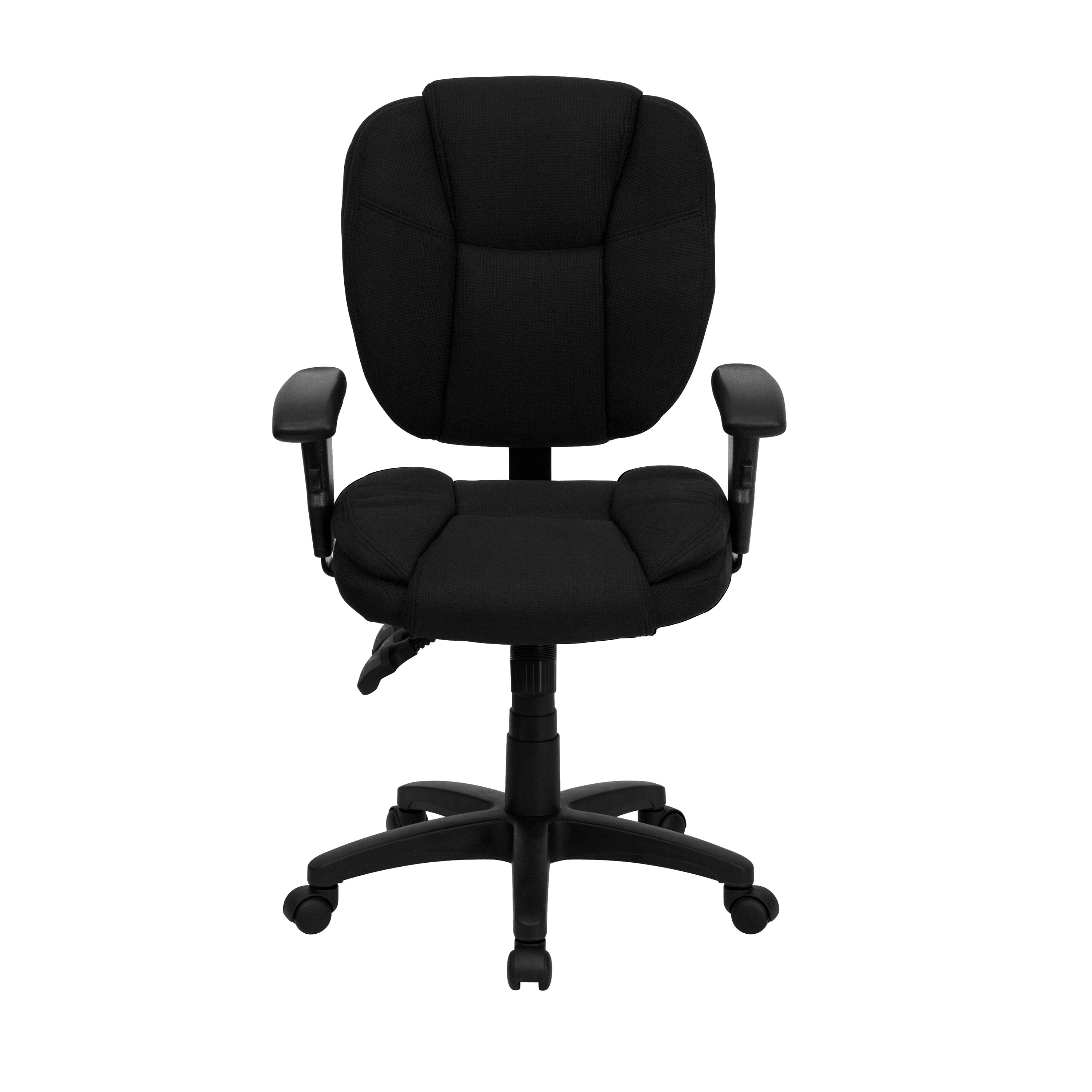 Caroline Mid-Back Black Fabric Multifunction Swivel Ergonomic Task Office Chair with Pillow Top Cushioning and Arms
